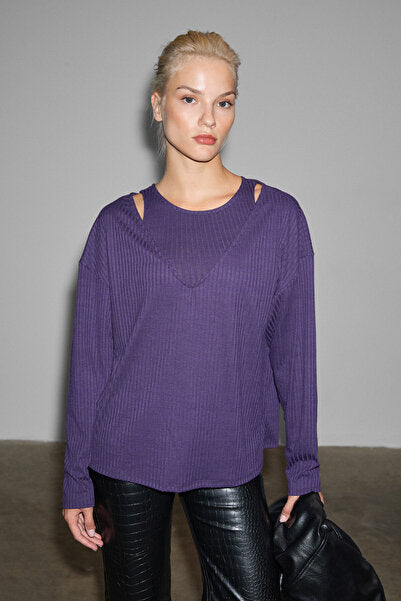 ZARREUS Women's Off-the-Shoulder Purple Blouse with Flexible Fabric and Comfortable Fit