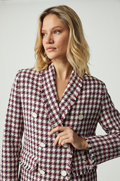 MERAN Women's Jacket Lapel Long Sleeve Button Detailed Tweed Pink Jacket