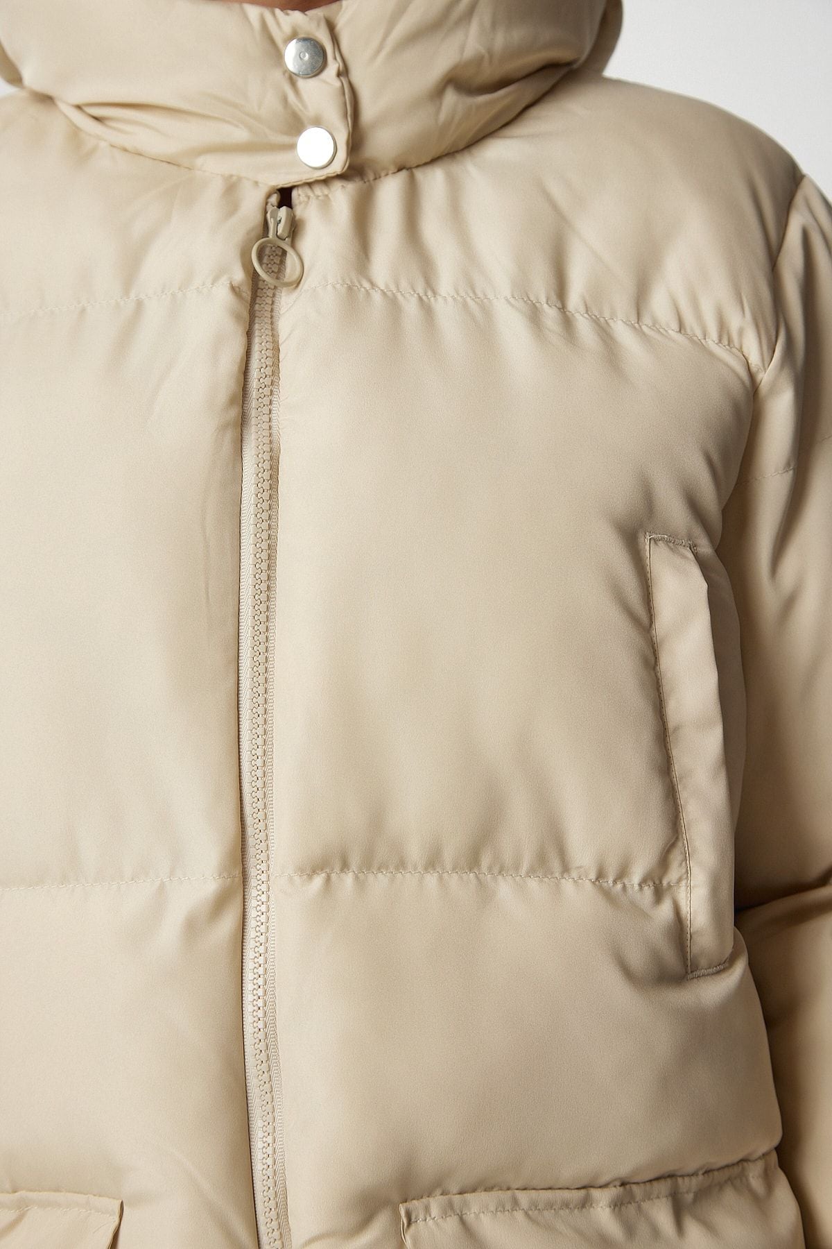 Women's Cream Hooded Inflatable Coat HK00023
