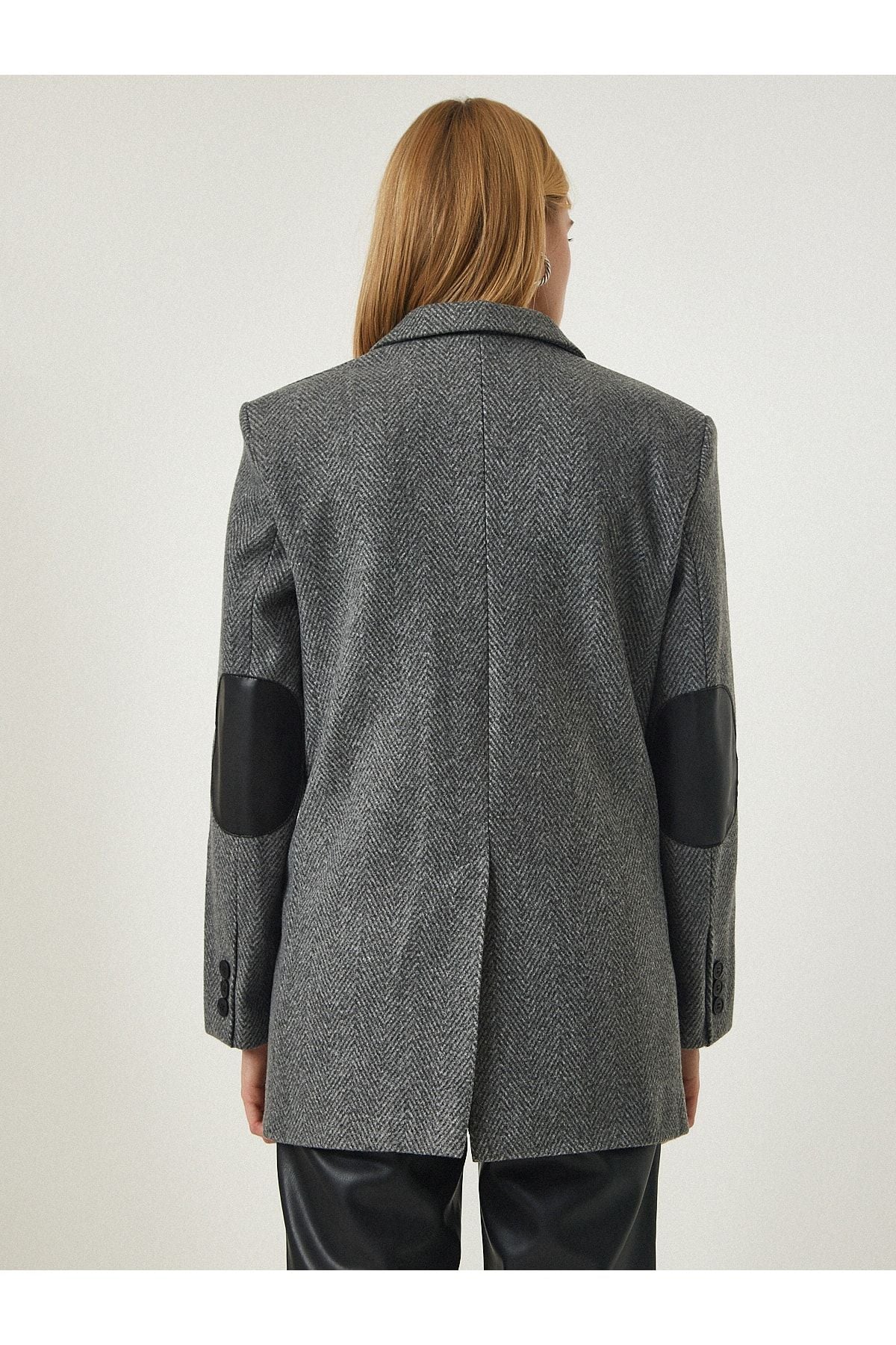 WOMEN GRAY Premium Cruve Cruve Wool Fish R back Stamp Jacket FN03107