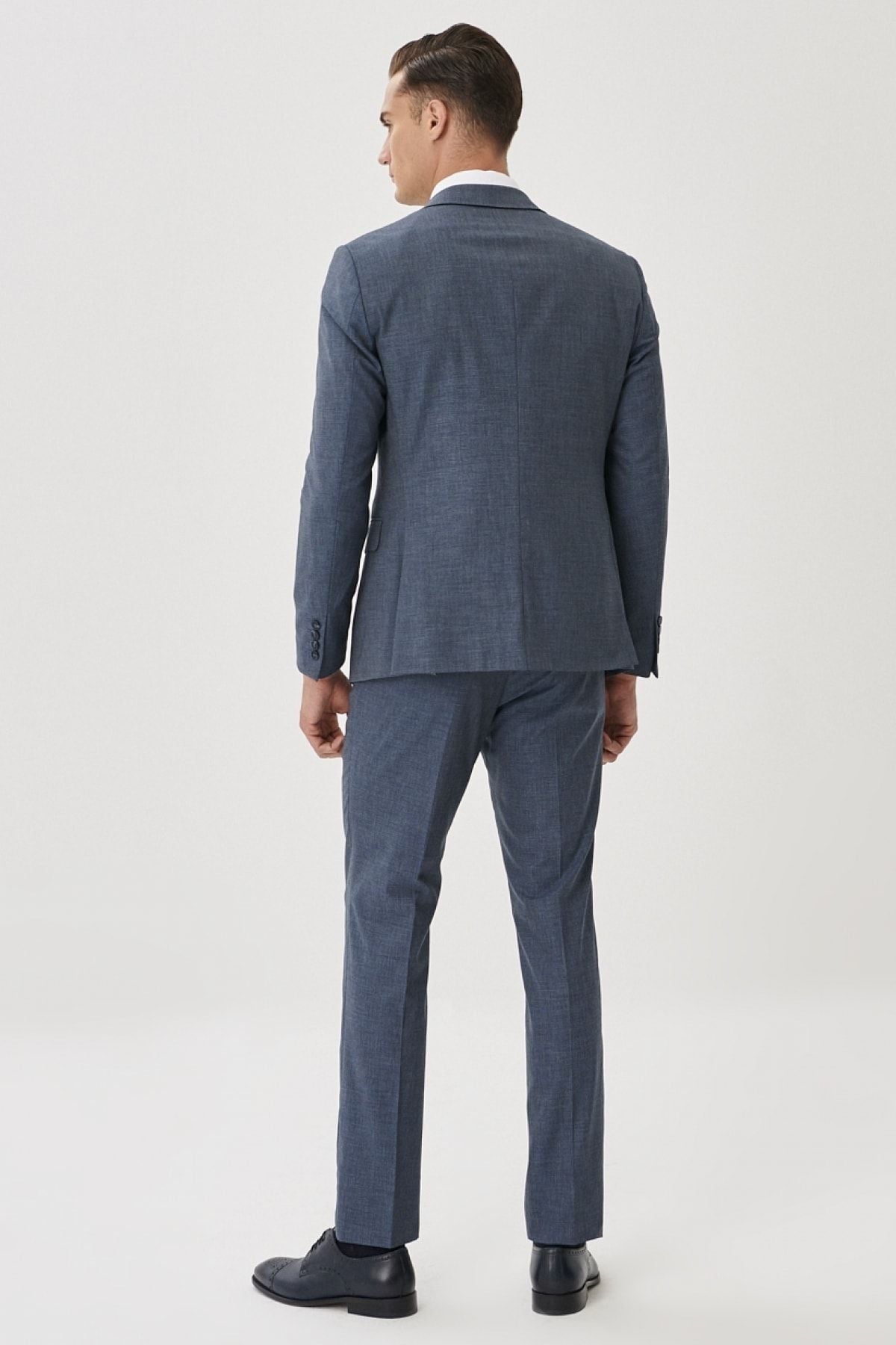 Men's Navy Blue-Blue Slim Fit Narrow Cut Narrow Cut Wool Patterned Suit