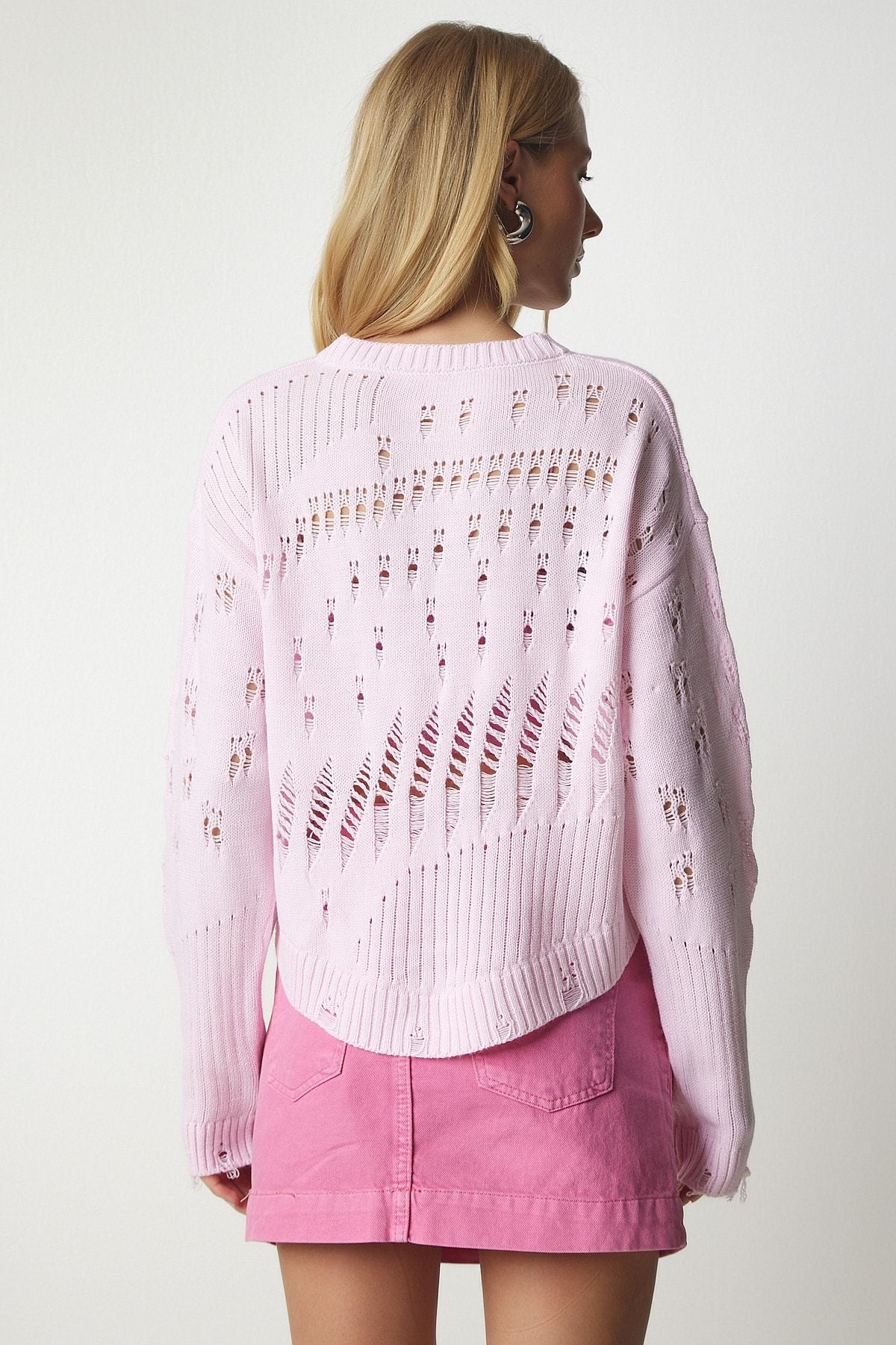 Woman Light Pink Torn Detailed Triko Sweater PF00005