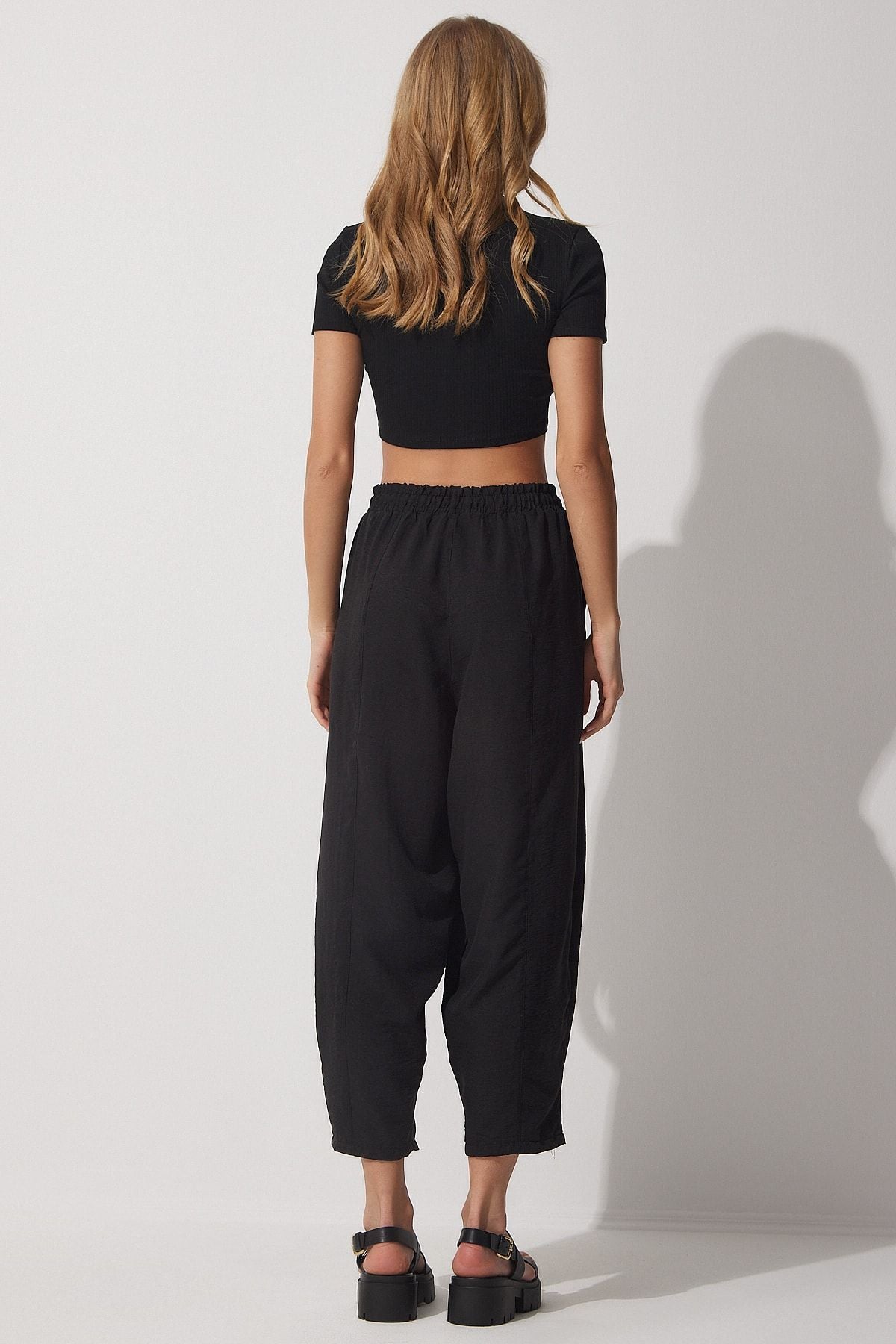 Female Live Black Pocket Linen Viscose Shalwar Pants CV00001