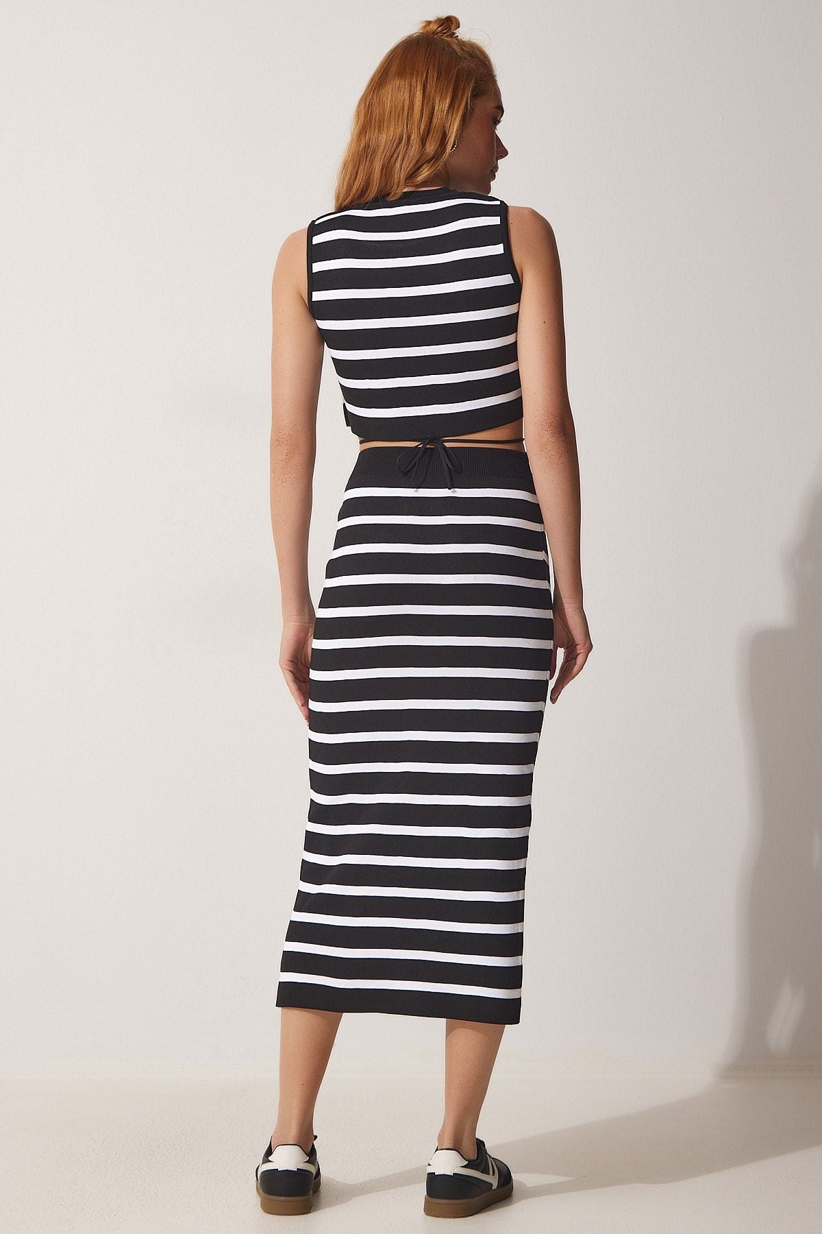 Female Black and White Striped Crop Summer Skirt Triko Team MT00132