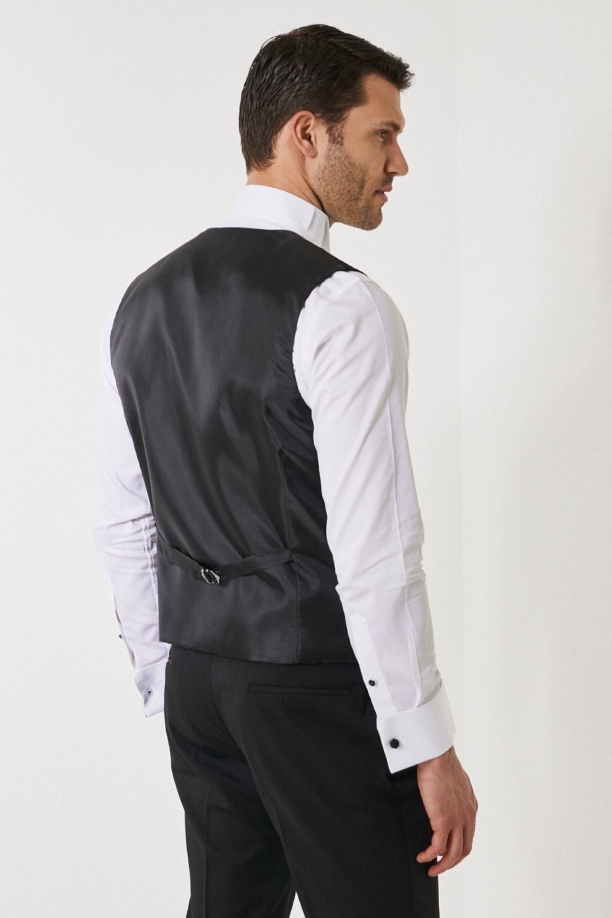 Men's Black Slim Fit Narrow Cut V -Neck Patternic Classic Vest