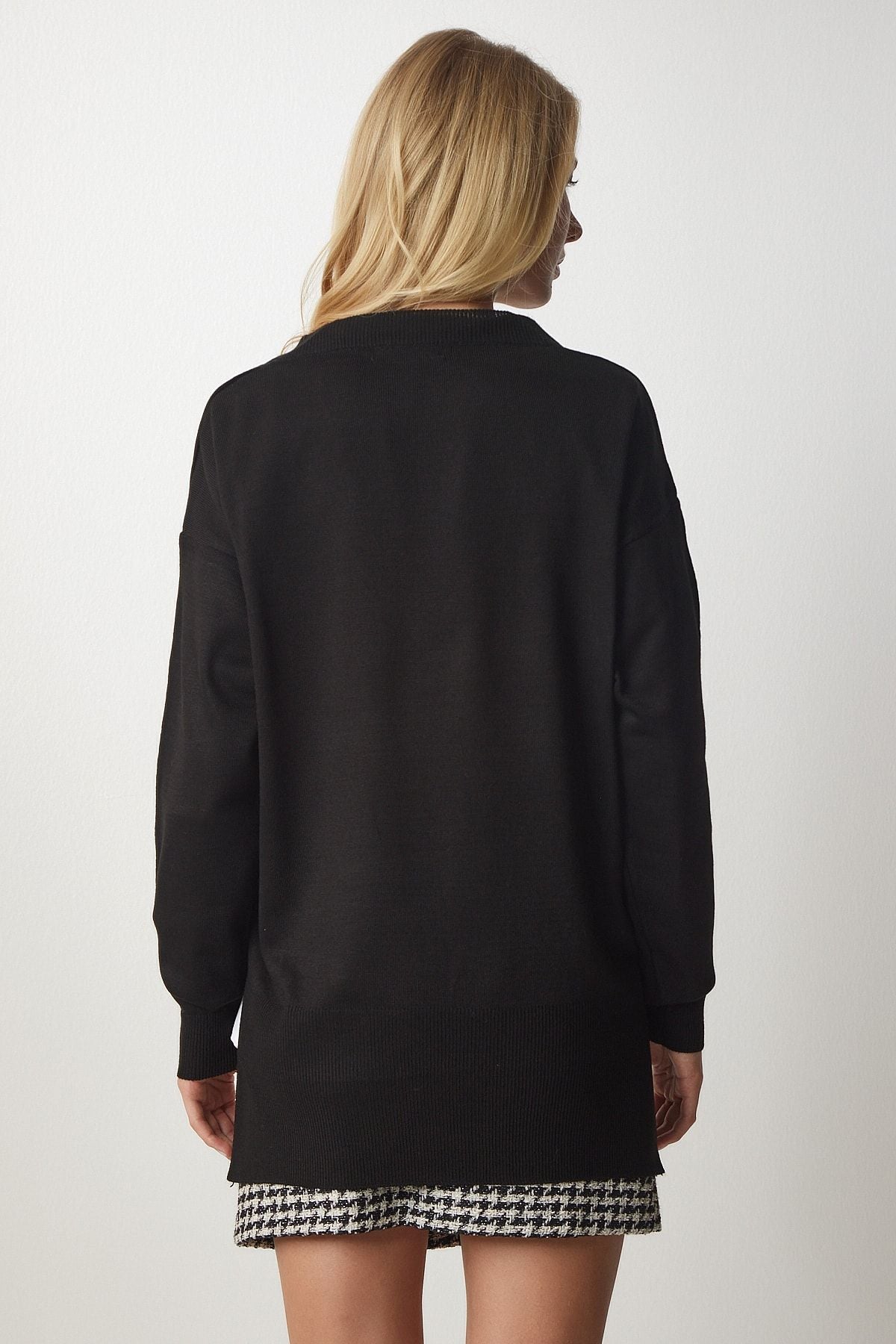 WOMEN BLACK V -YAKA Oversizle Knitwear Kazakh BV00082