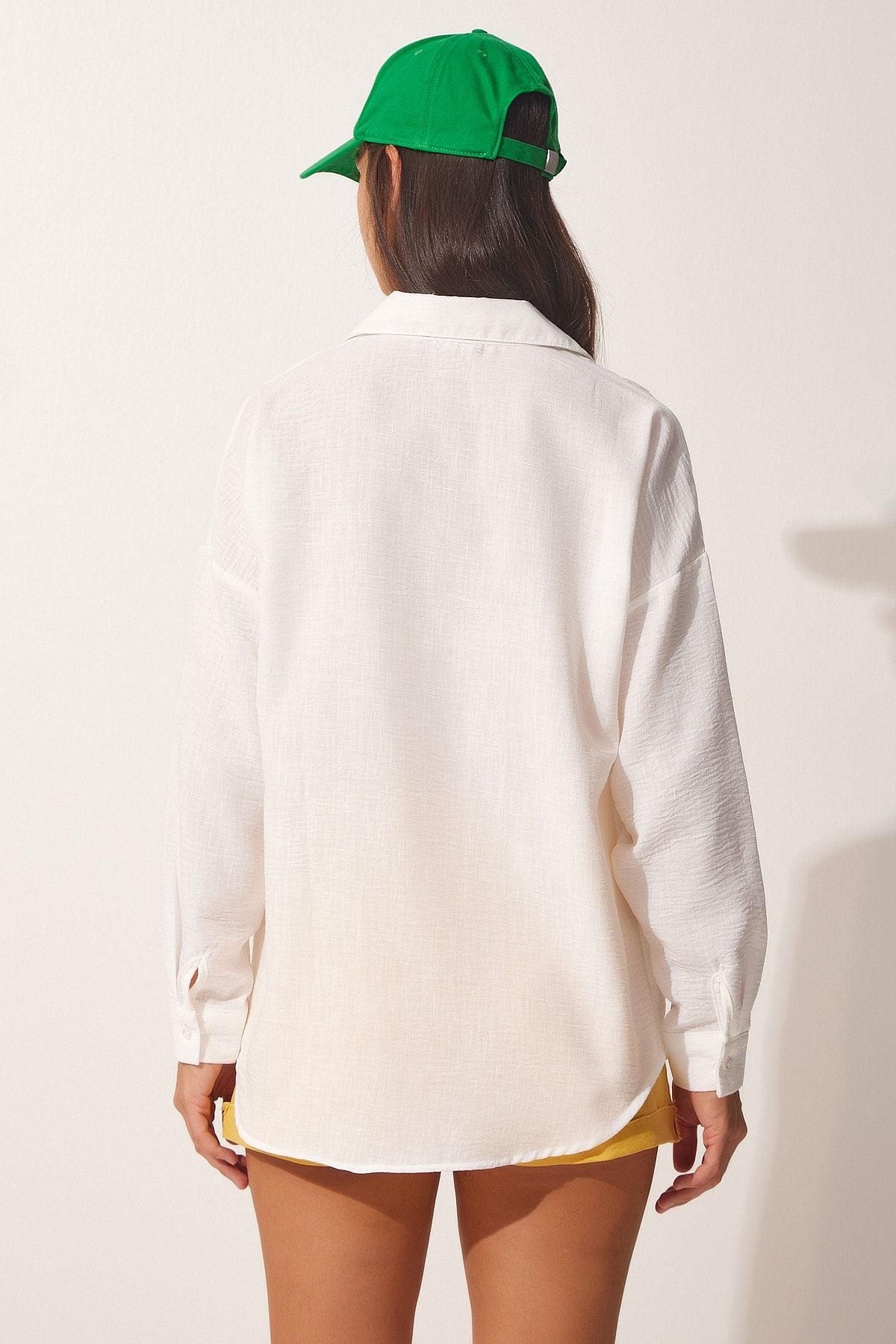 Woman White Linen Mixed Oversize Shirt DD01248