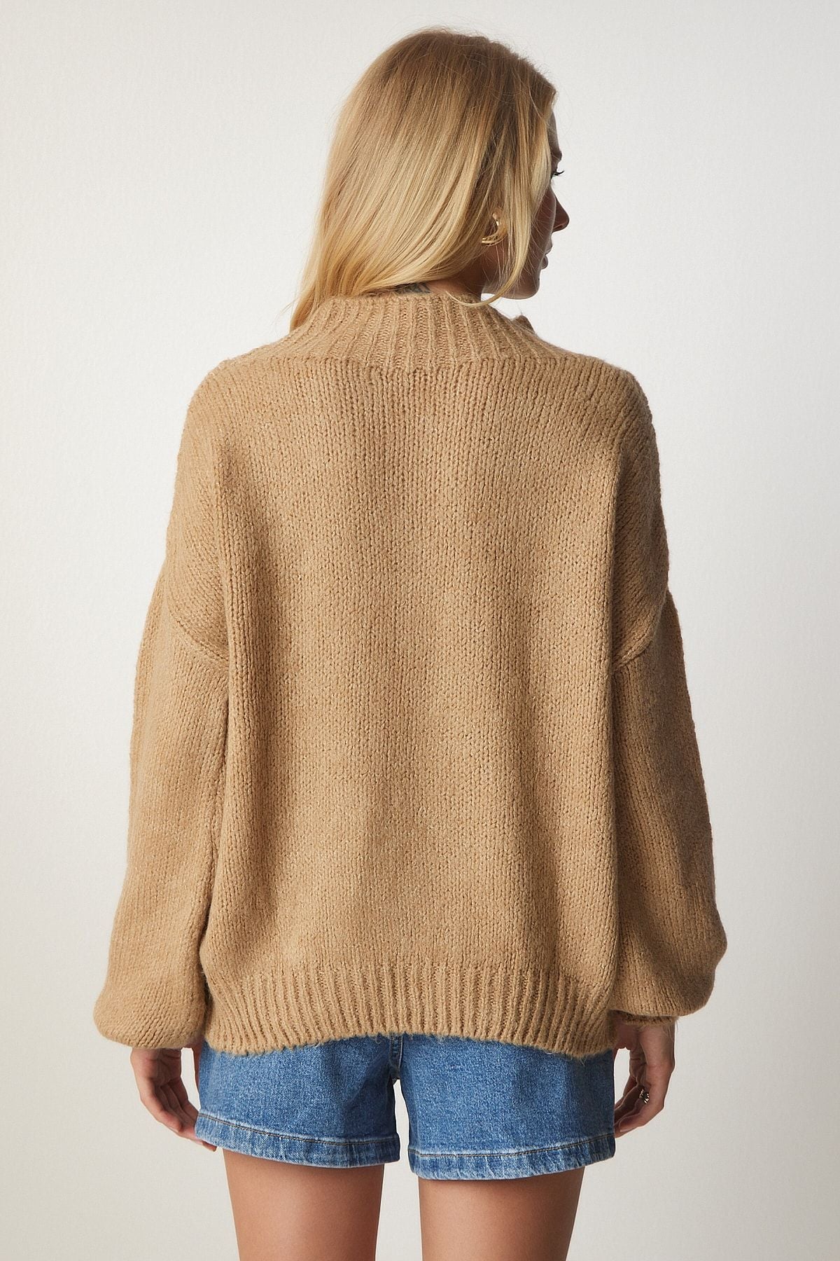 Woman Camel upright collar basic knitwear sweater mx00127