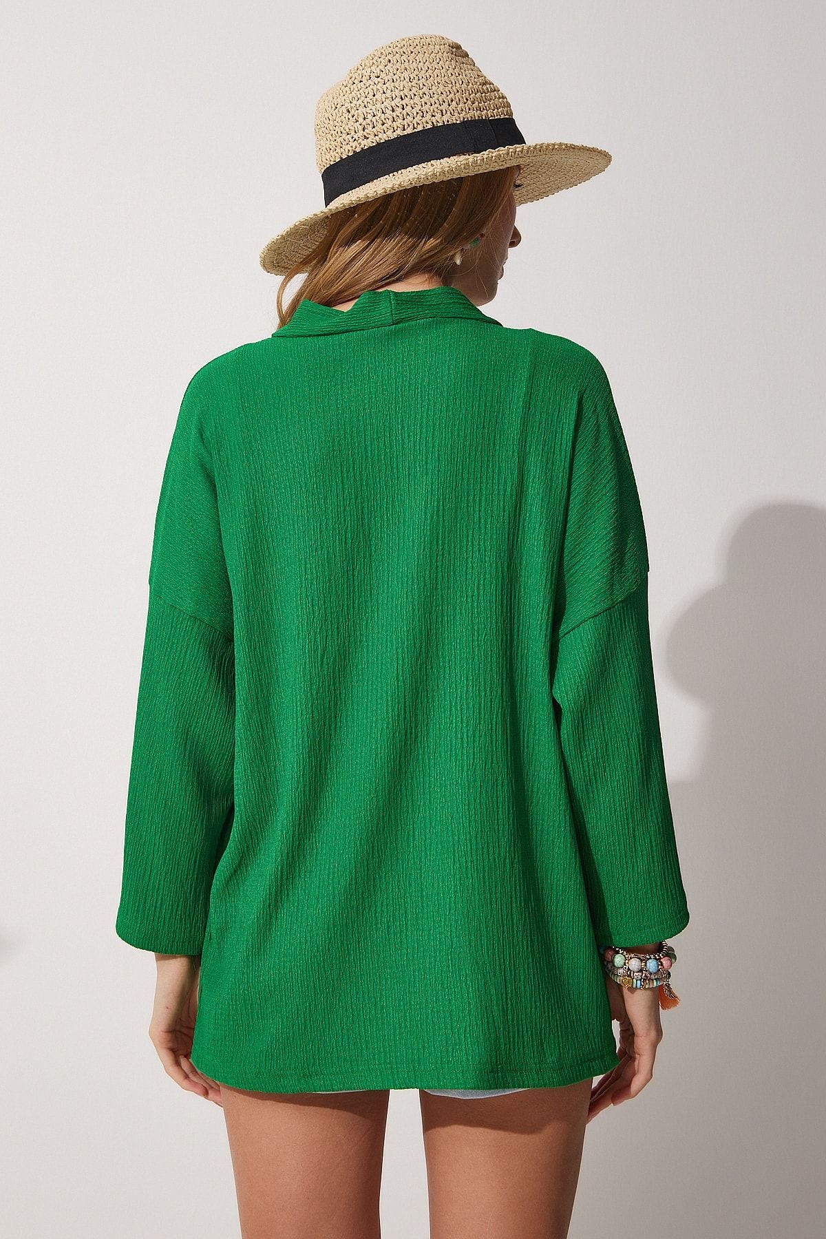 Female Green Storey Collar textured seasonal jacket DD01064