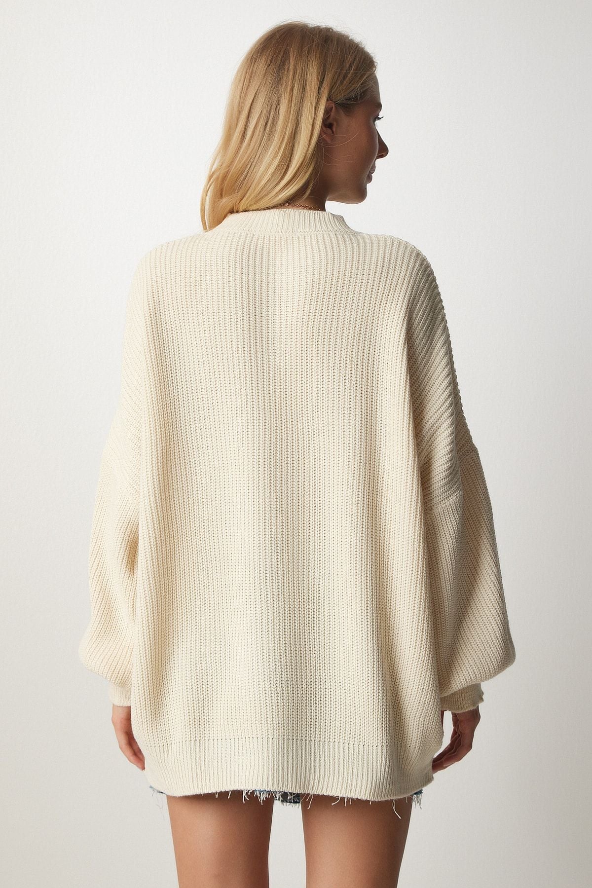 Women's Cream Oversize Basic Knitwear Sweater MX00126