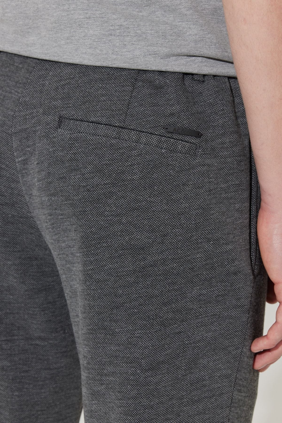 Men's anthracite slim fit narrow cut bird -eyed waist tied jogger pants