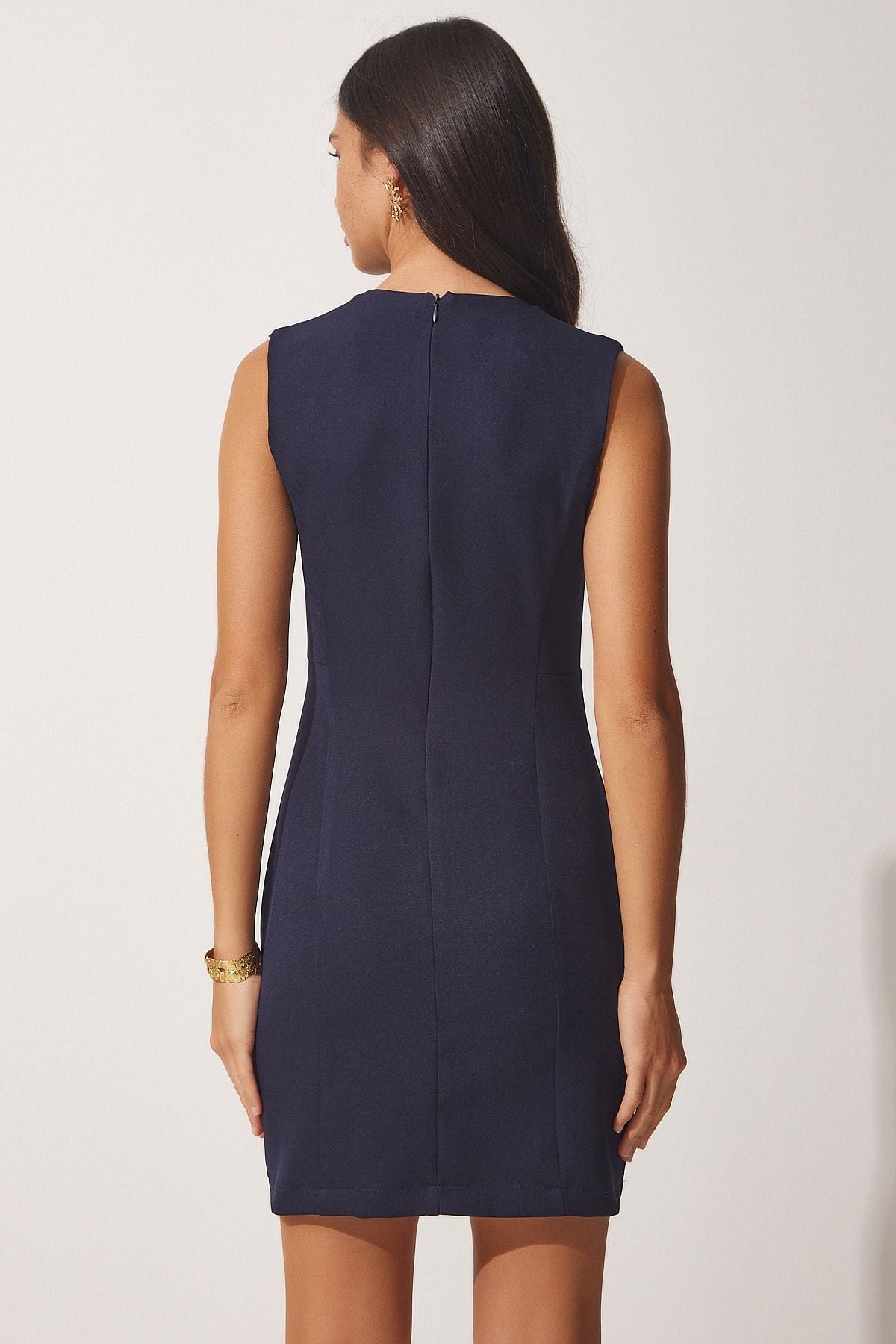 Woman Navy blue Sleeveless Basic Stylish Dress NS00390