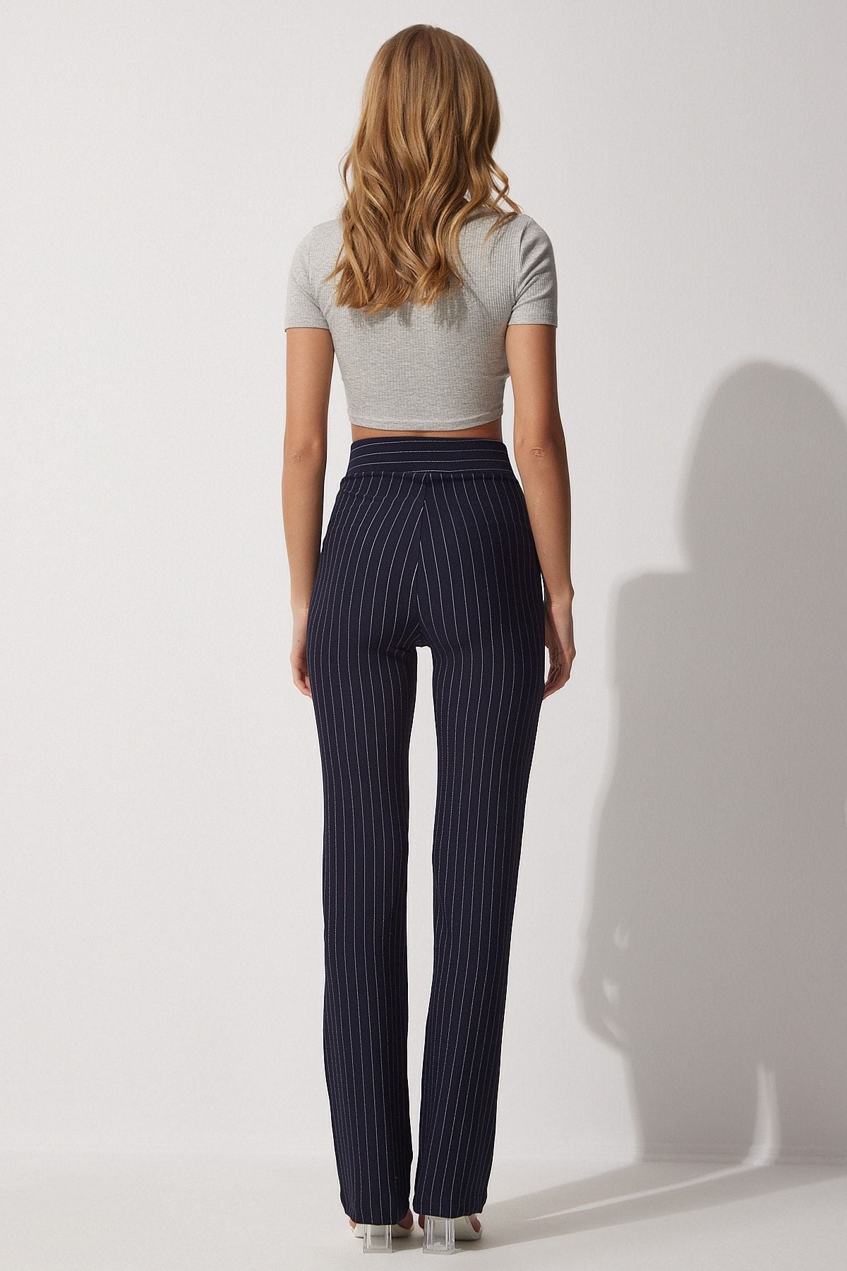 Woman Navy blue high waist striped pants RV00094