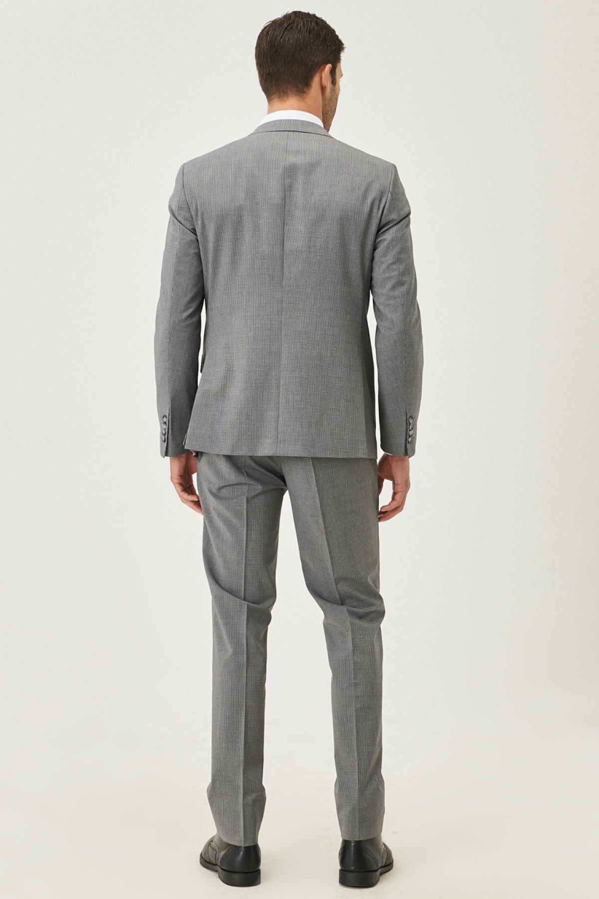 Men's Gray Slim Fit Narrow Cut Patterned Suit Suit