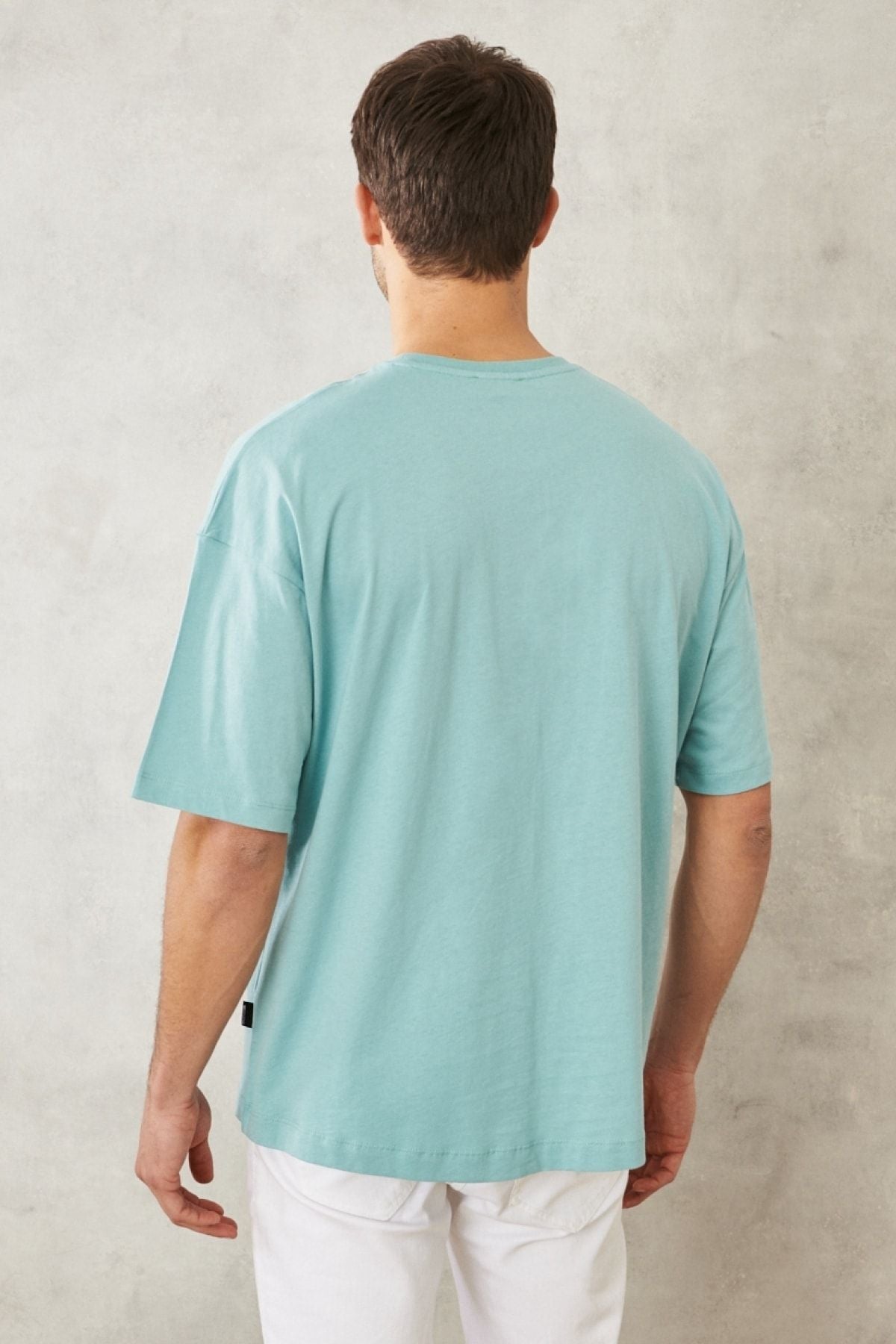Men's Petroleum Oversize plenty of cut bike collar 100 %cotton T -shirt