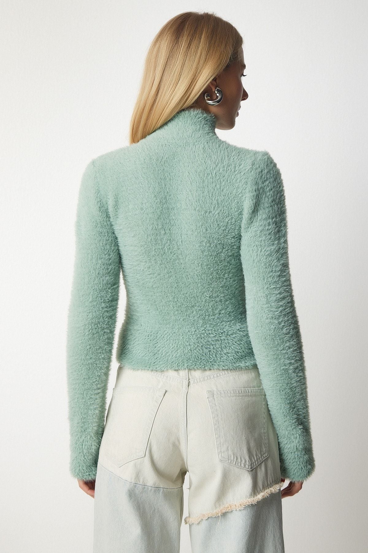 Women's Cagla Green Fisherman Neck Beard Triko Sweater NF00071