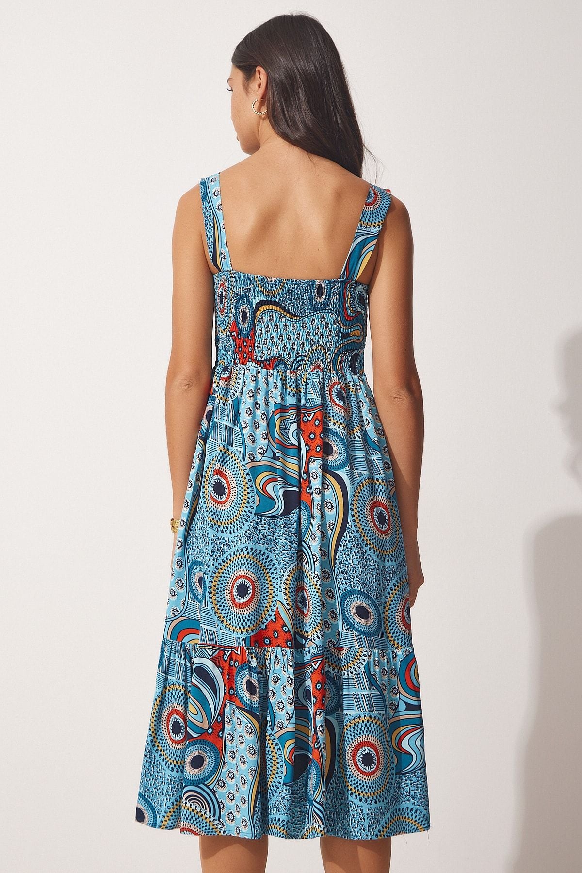 Women's Blue Flower Square Yol Summer Viscose Dress DD01189