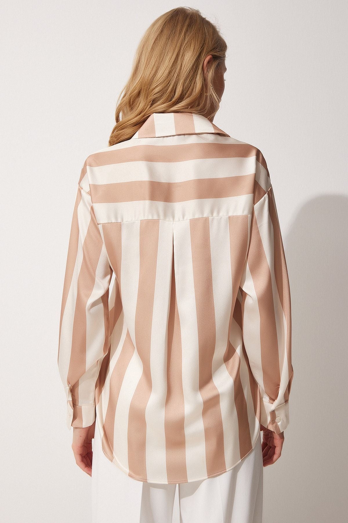 Women's cream striped satin shirt DD01206