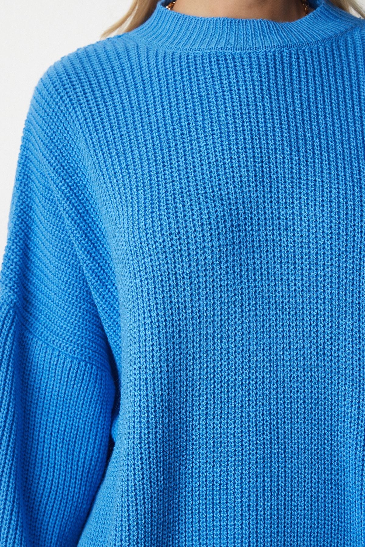 Woman Sky Blue Oversize Basic Knitwear Kazakh MX00126