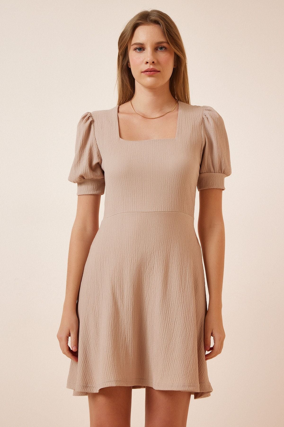 Women's Cream Square Collar Clash Dress DD01083