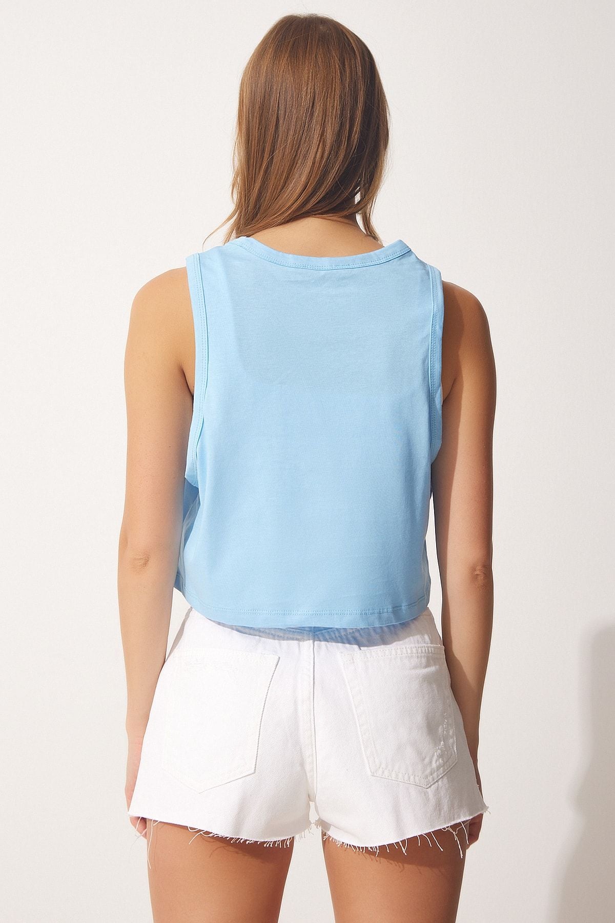 Woman Sky Blue Cotton Weightlifting Crop T-Shirt UB00097