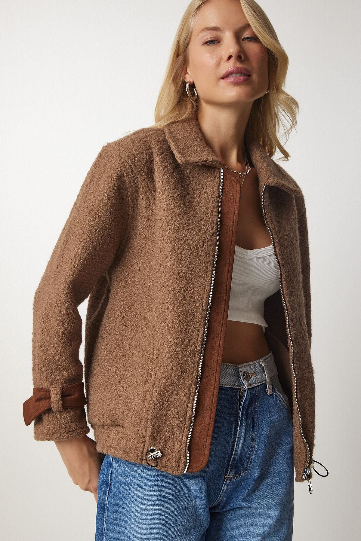 Female Biscuit Polo Yaka Bouquet Jacket DZ00095
