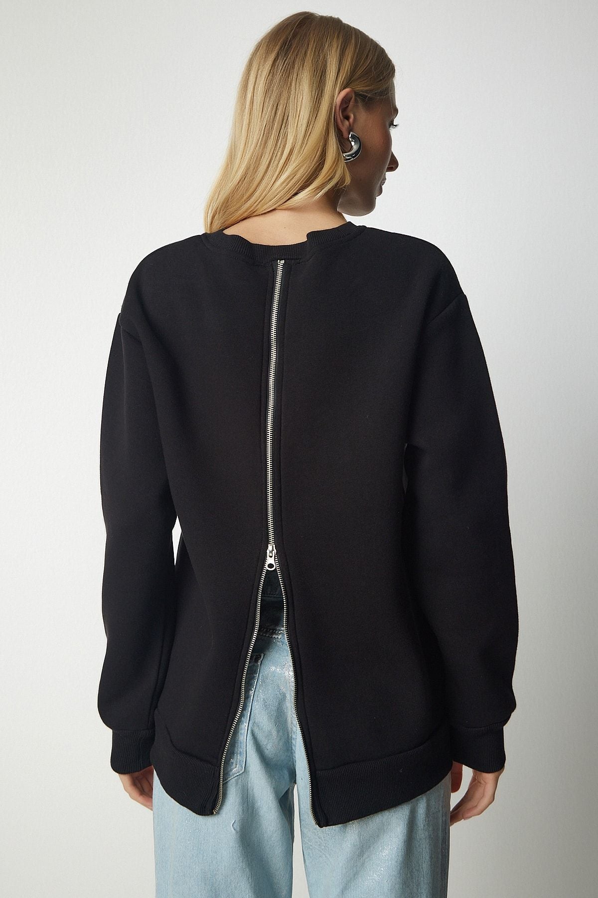 Female Black Behind Zipper Knitting Sweatshirt UB00146