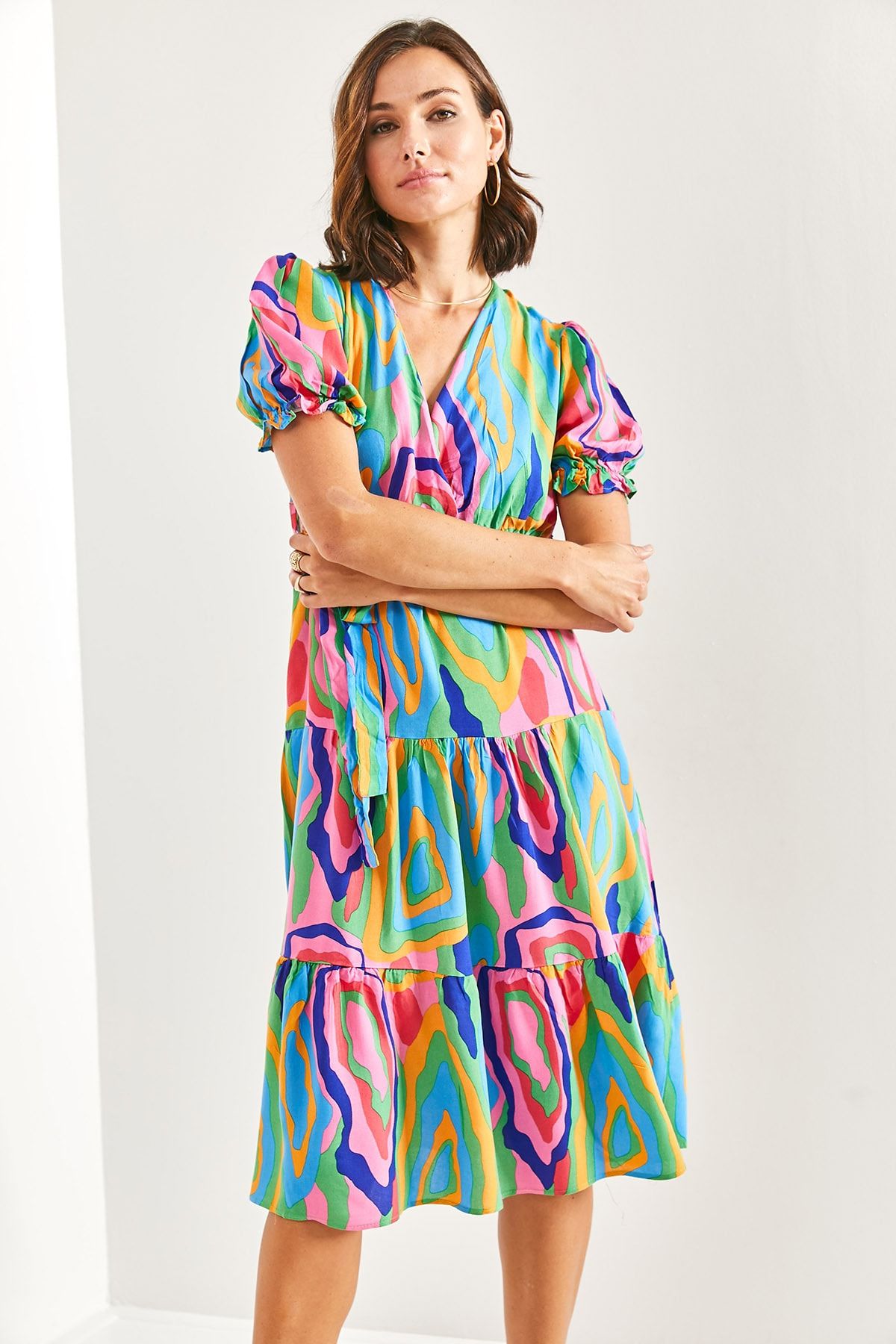 WOMEN'S AROUNDED MULTI MULTI PATTERNED BRANCHED DRESS