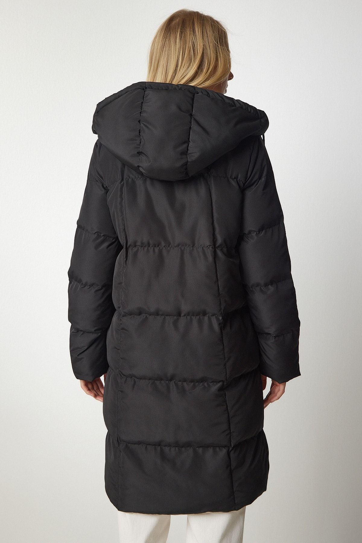 Female Black Cream Hooded Swelling Coat VP00005