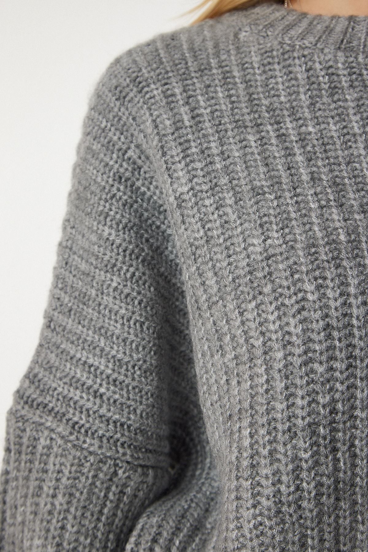 Women's Gray Balloon Sleeze Basic Knitwear Kazakh BV00098