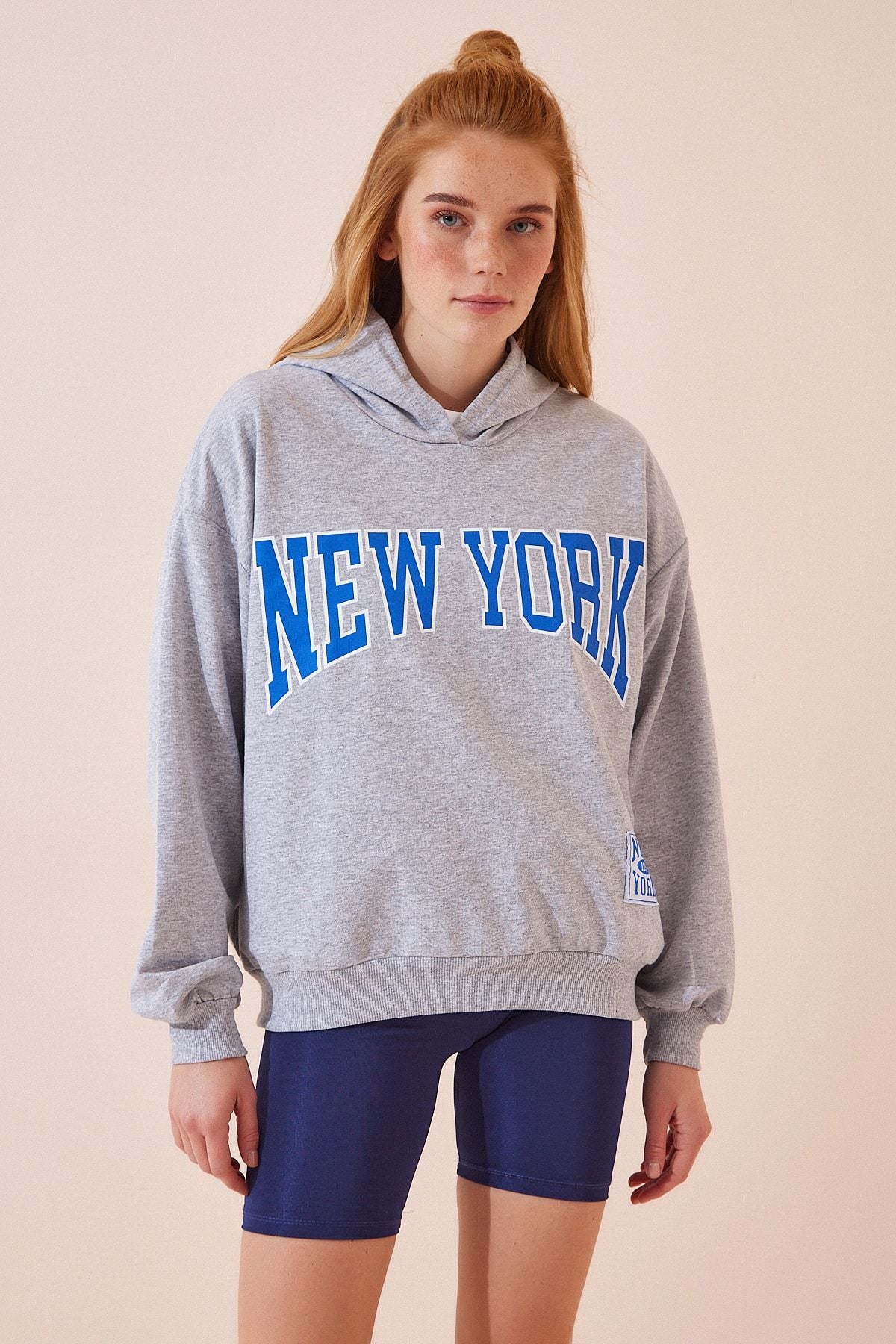 Women's Gray Melanj Hooded Printed Knitting Sweatshirt AP00177