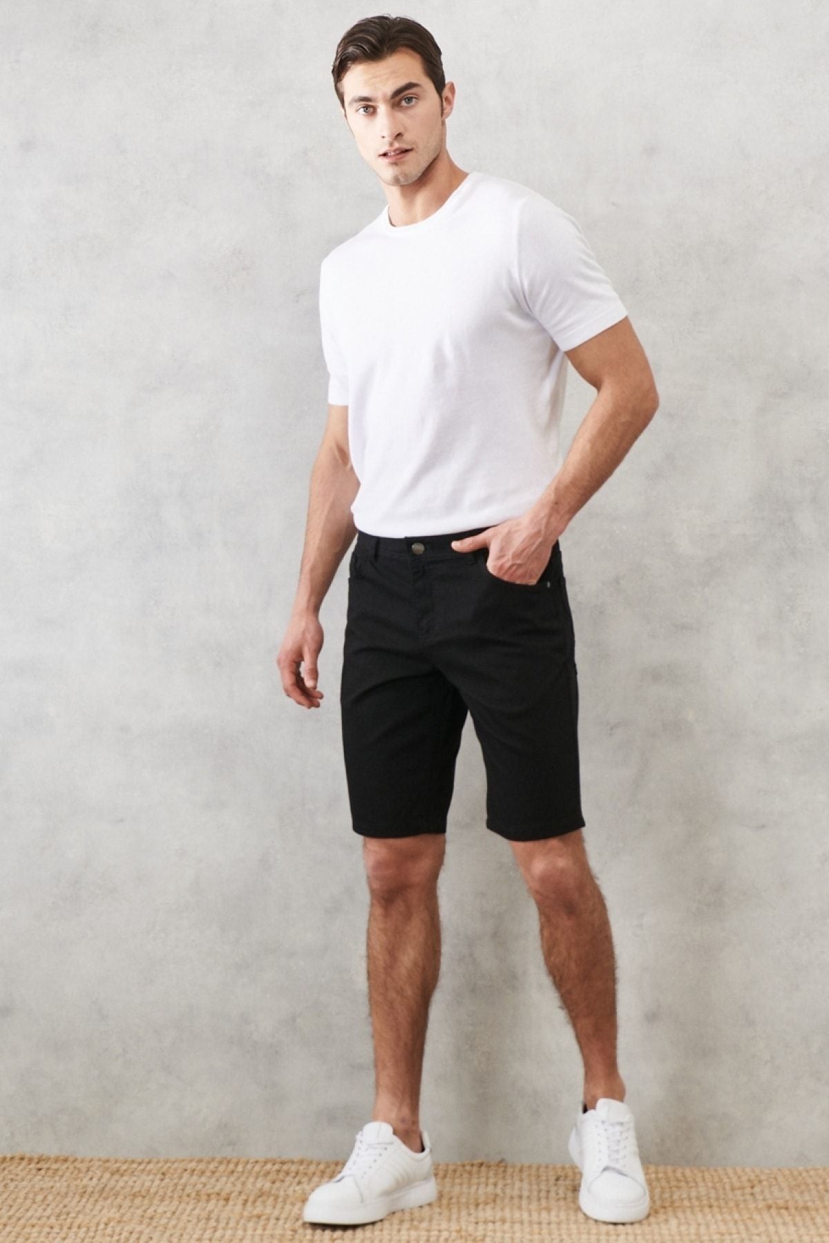 Men's black slim fit narrow -cut Amelor Flexible Flexible 5 Pocket Casual Shorts