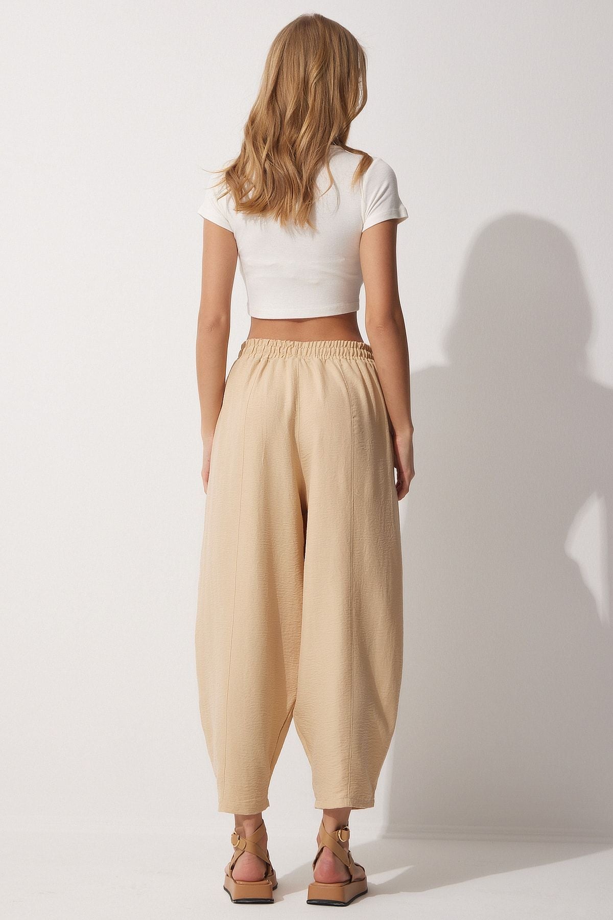 Female Live Cream Pocket Linen Viscose Shalwar Pants CV00001