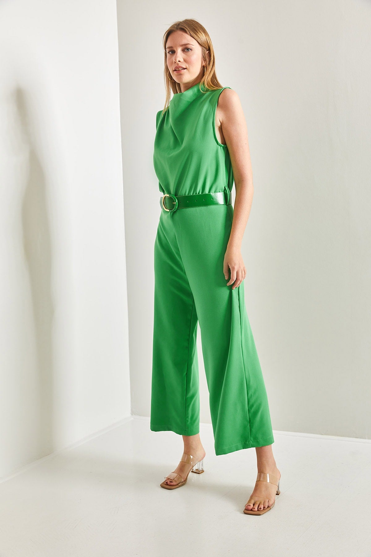 Women's Belted Lace Collar Jumpsuit 50011025