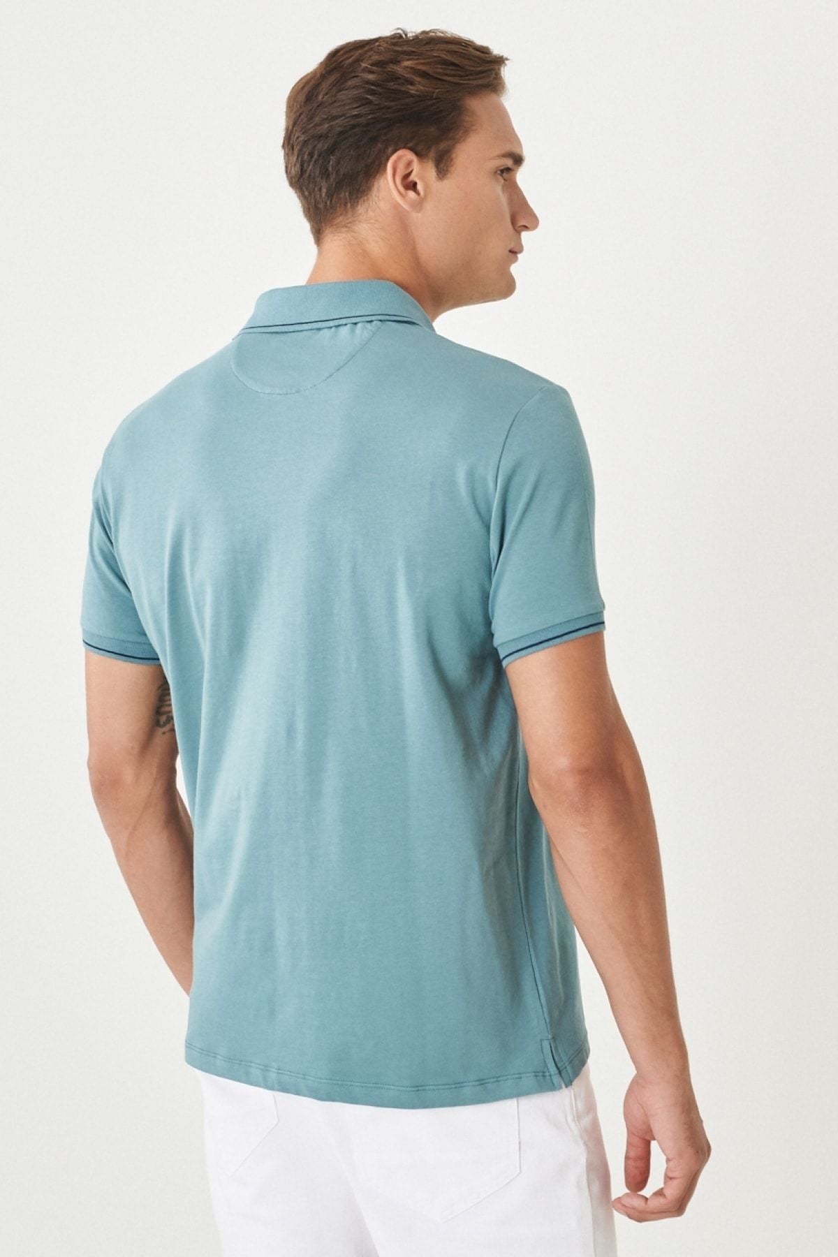 Men's oil slim fit narrow cut polo collar cotton t -shirt