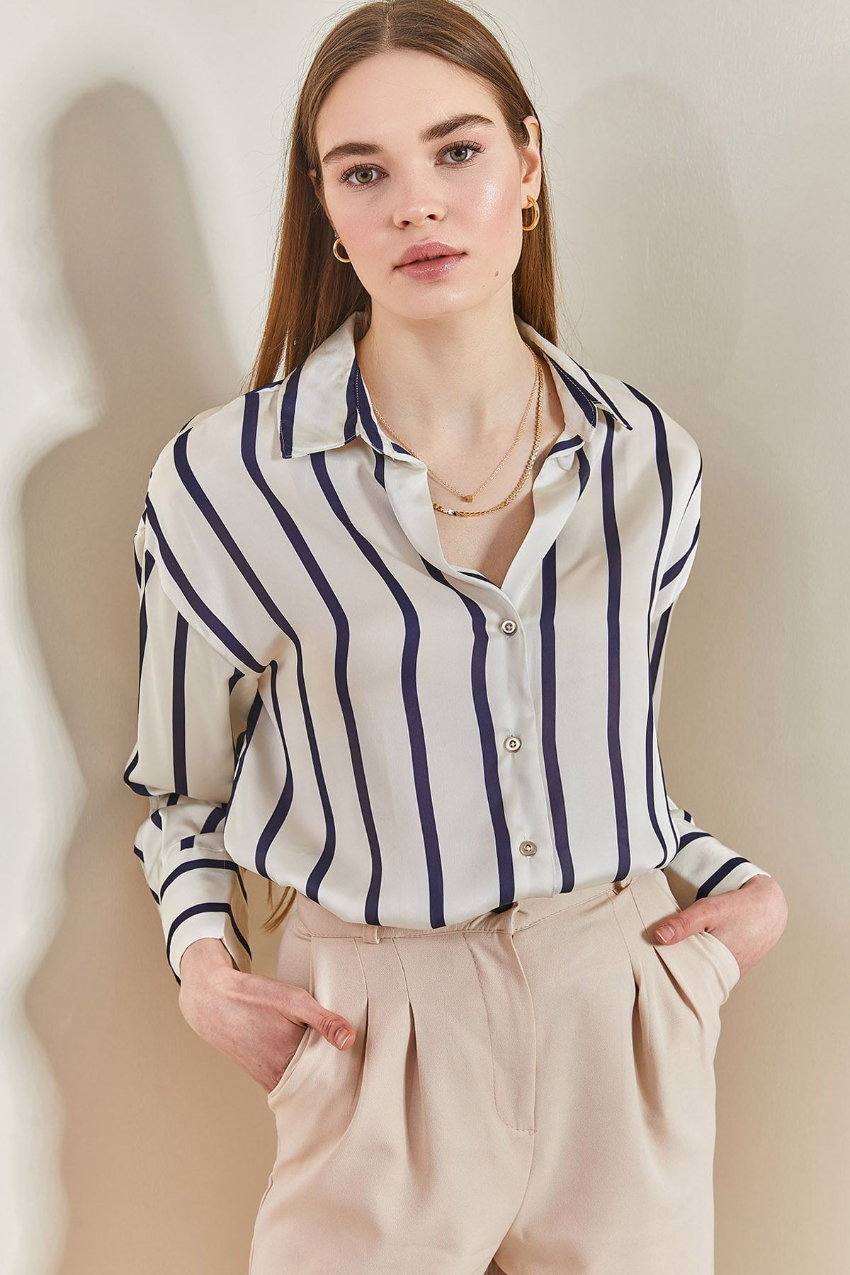 Female Cuff Sleeve Satin Shirt
