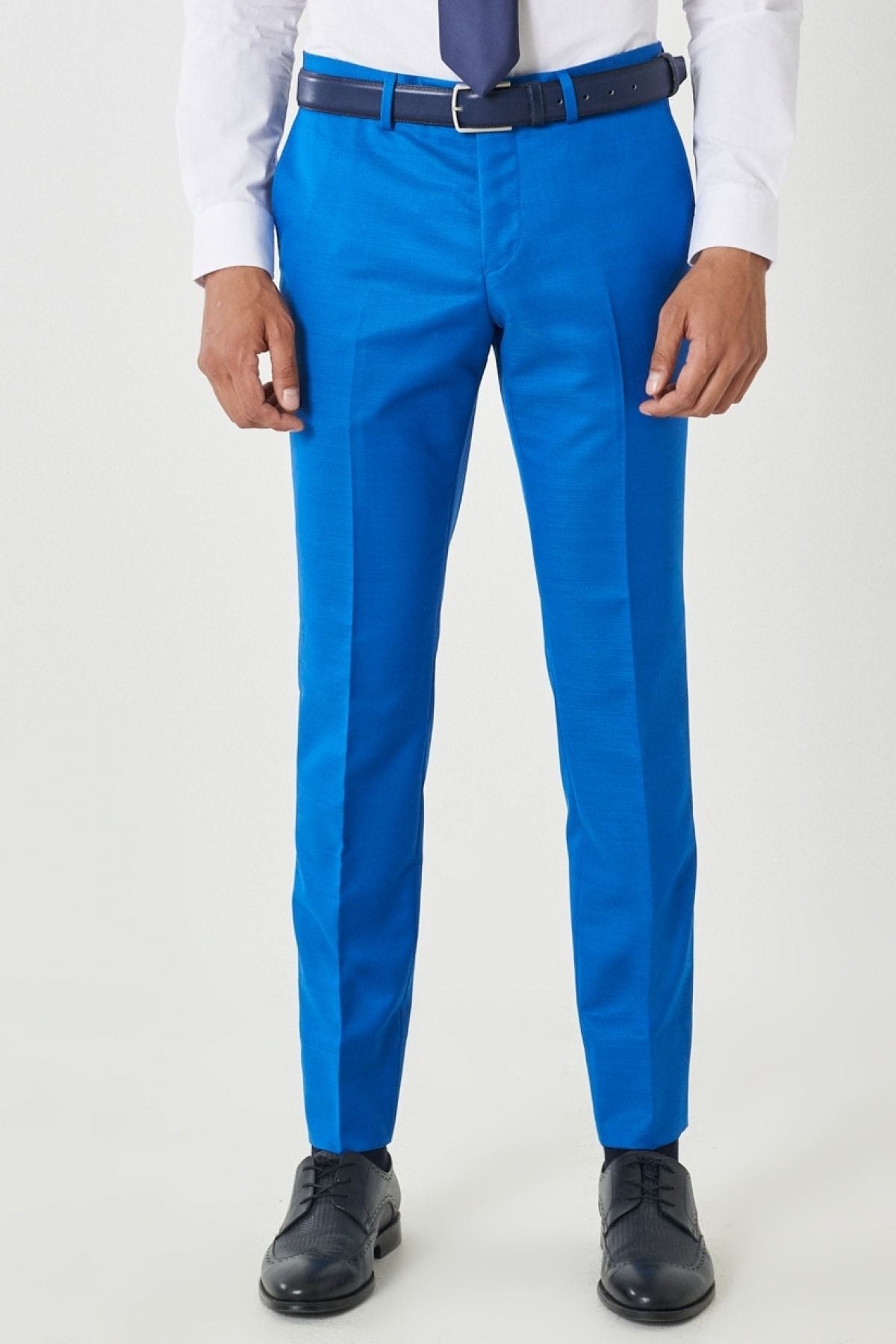 Men's Saks Blue Wool Extra Slim Fit Narn Cut Mono Yaka Pick Patter