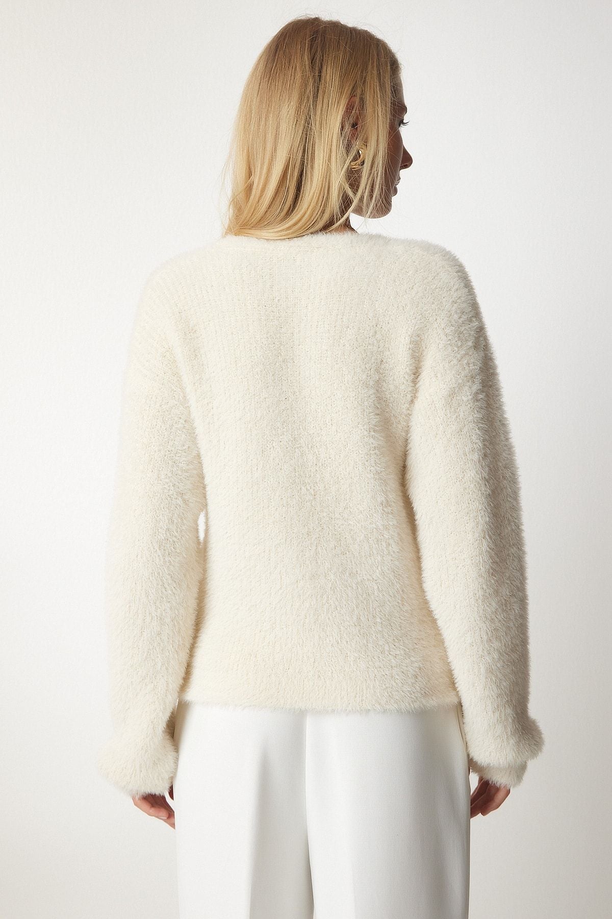 Women's Cream Soft Beard Triko Cardigan NF00066