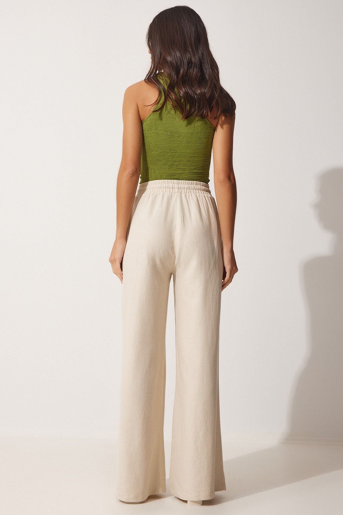 Women's Cream Raw Linen Polazzo Pants NS00388