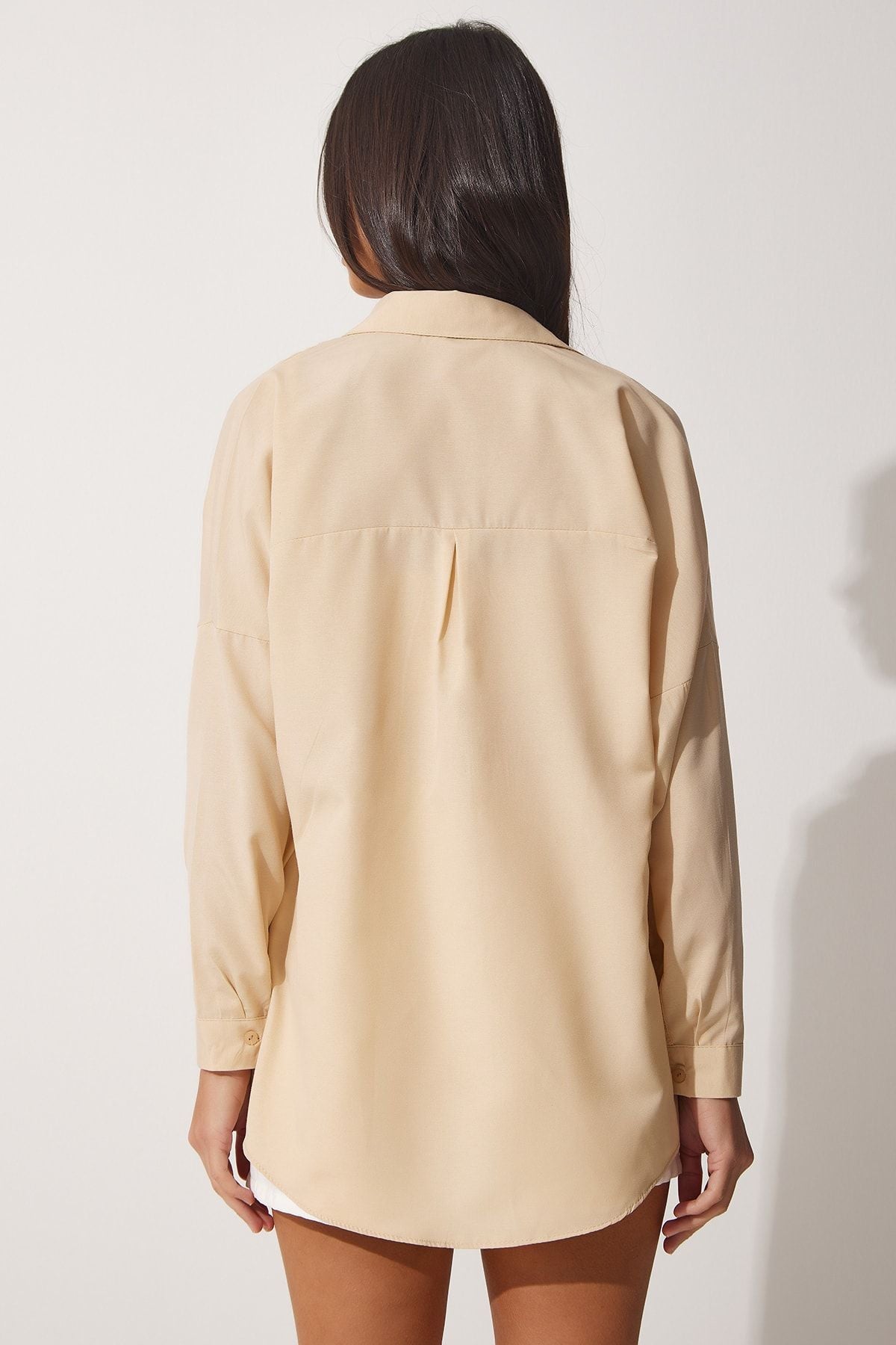 Woman Latte Oversize Long Basic Shirt DD00842