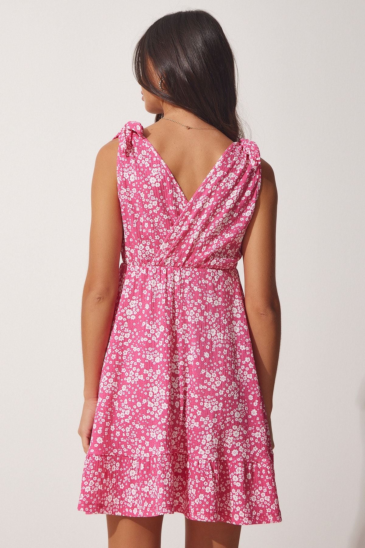 Woman Pink Summer Flowering Viscose dress