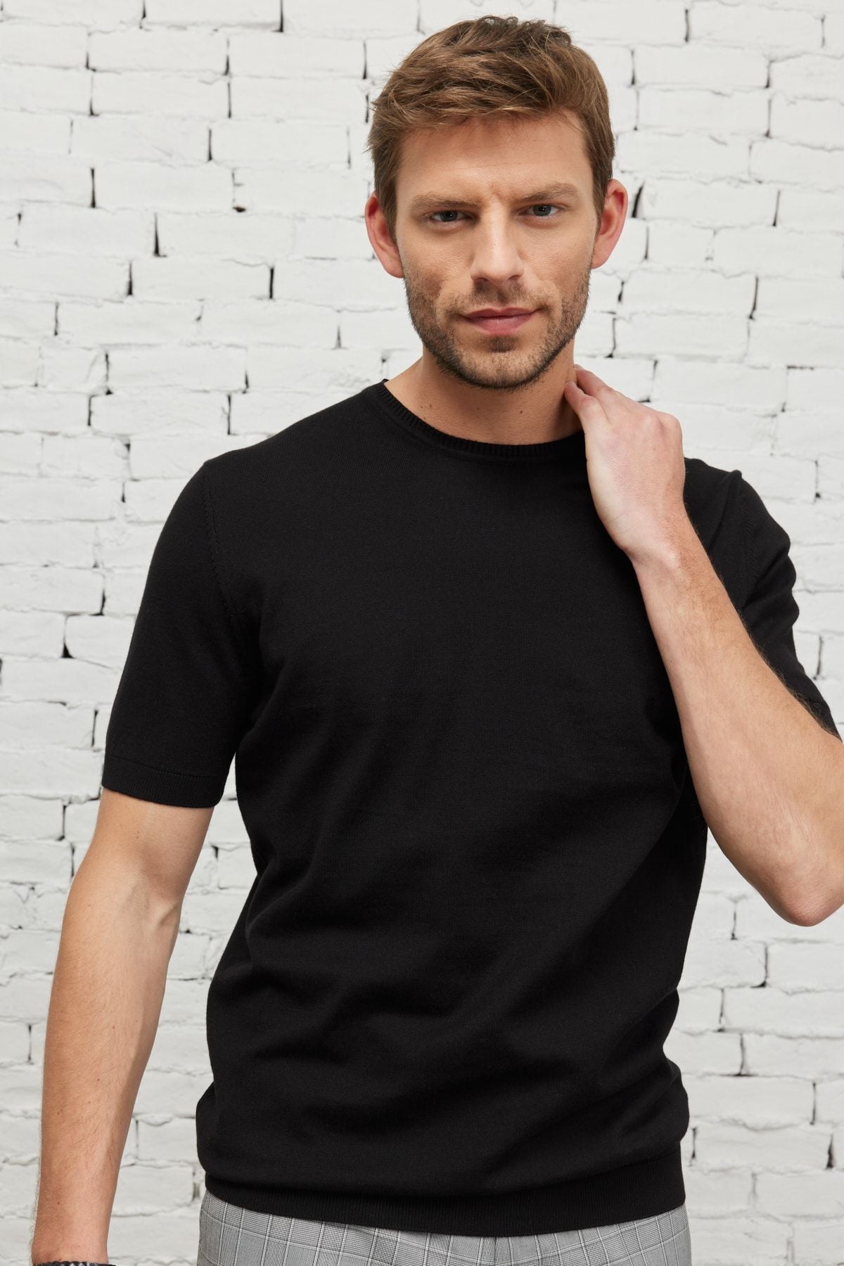 Men's Black Standard Fit Normal Normal Cut Bike 100 %Cotton Knitwear T -shirt