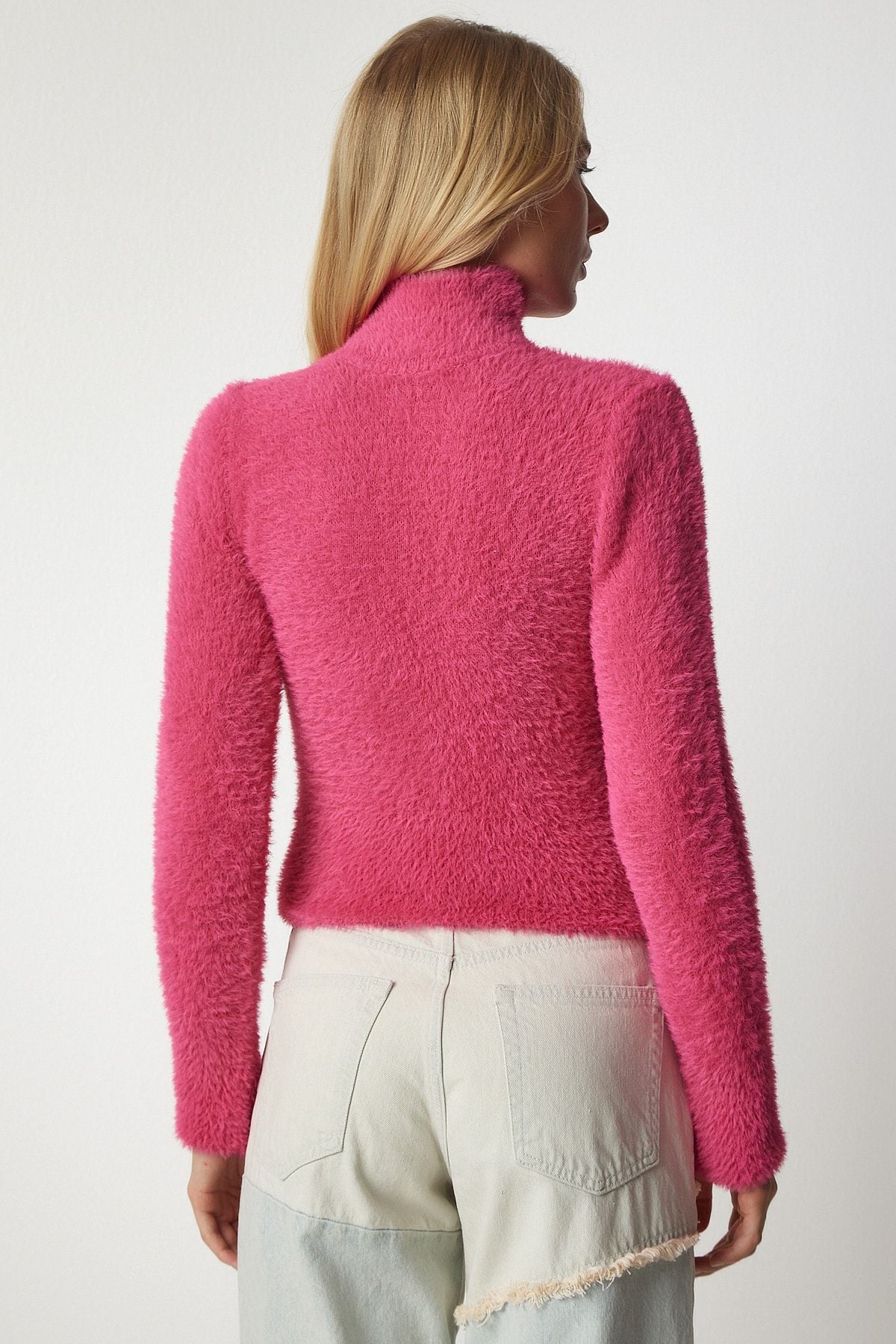 Women's Fuchsia Fisherman Neck Beard Knitwear Sweater NF00071