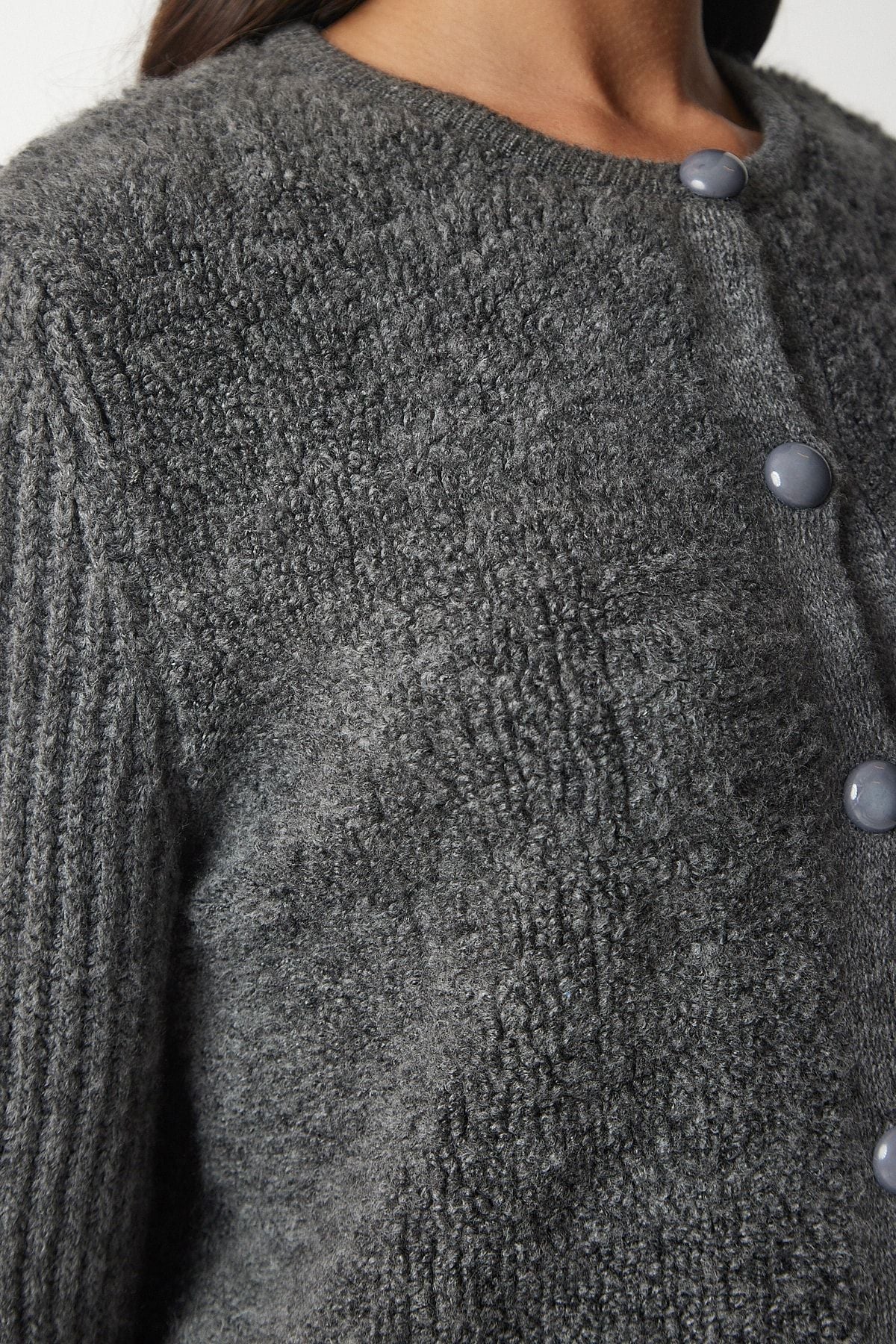Female Gray Button Bouquet Triko Cardigan YY00152