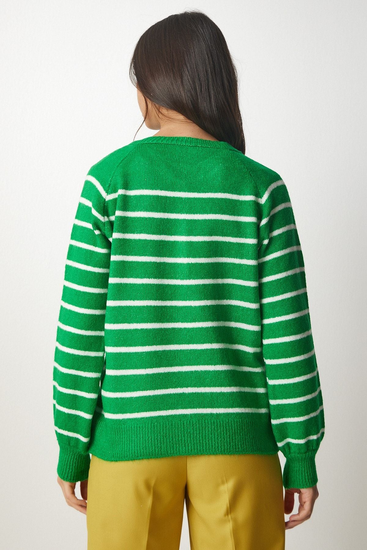 WOMEN'S LIVE GREEN BUTTING YOKA striped knitwear sweater LX00040