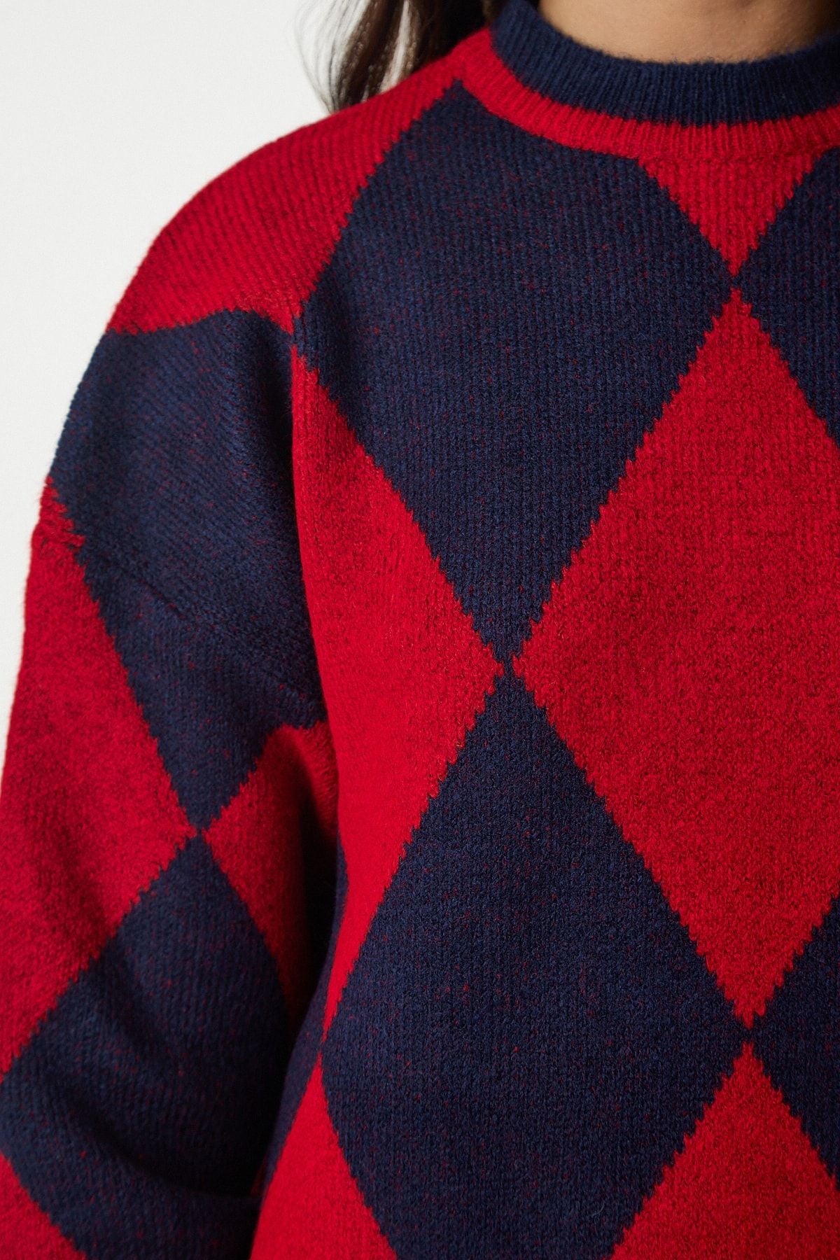 Woman Red Baklava Patterned Oversize Knitwear Kazakh YY00161