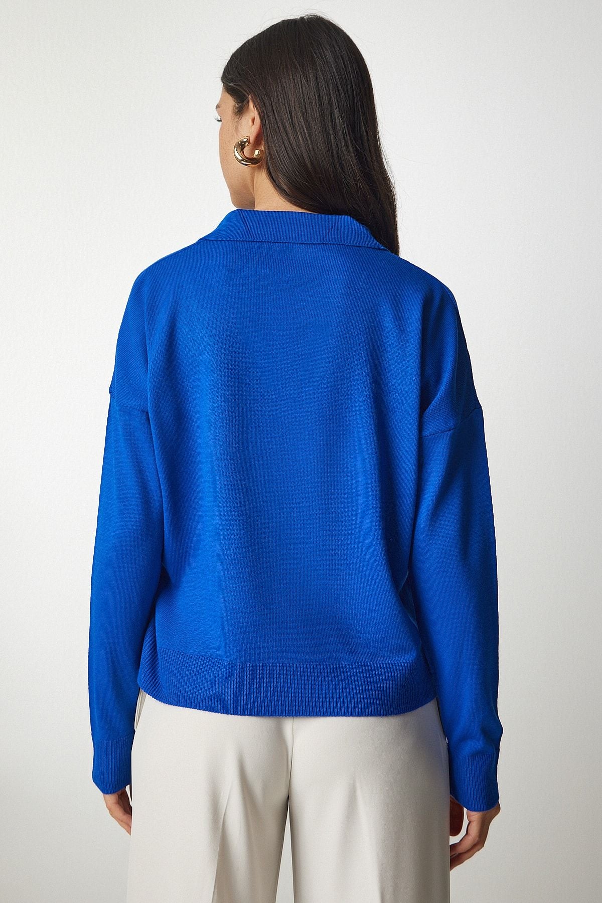 Woman Blue Polo Yaka Basic Kazakh BV00094