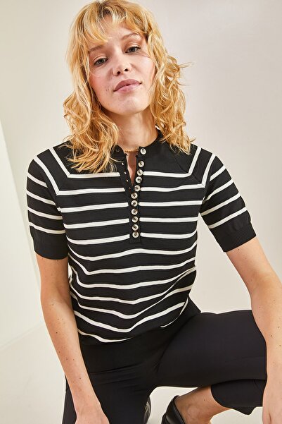 Women's Buttoned Sleeves and Elastic Skirt Knitwear Blouse 20235071