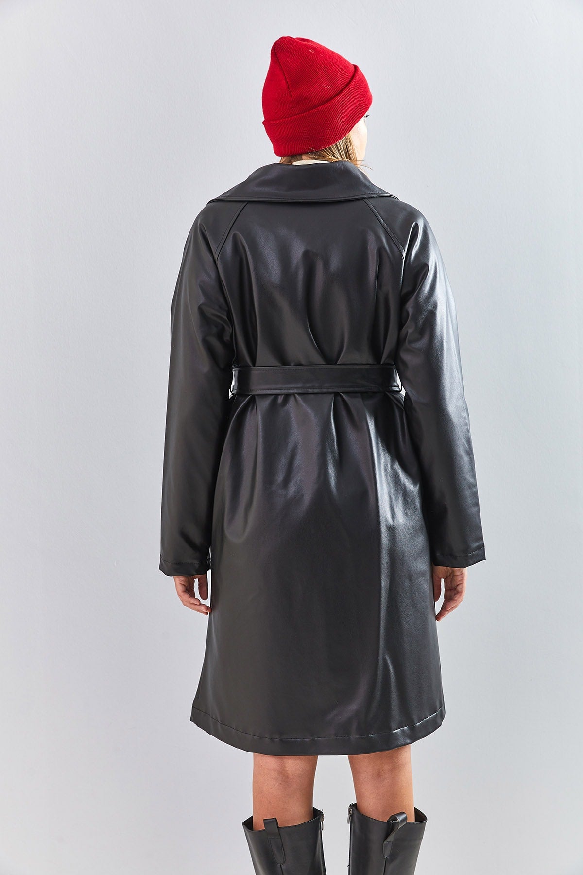 Women's 6 Button Belted Leather Overcoat 2246 40111011