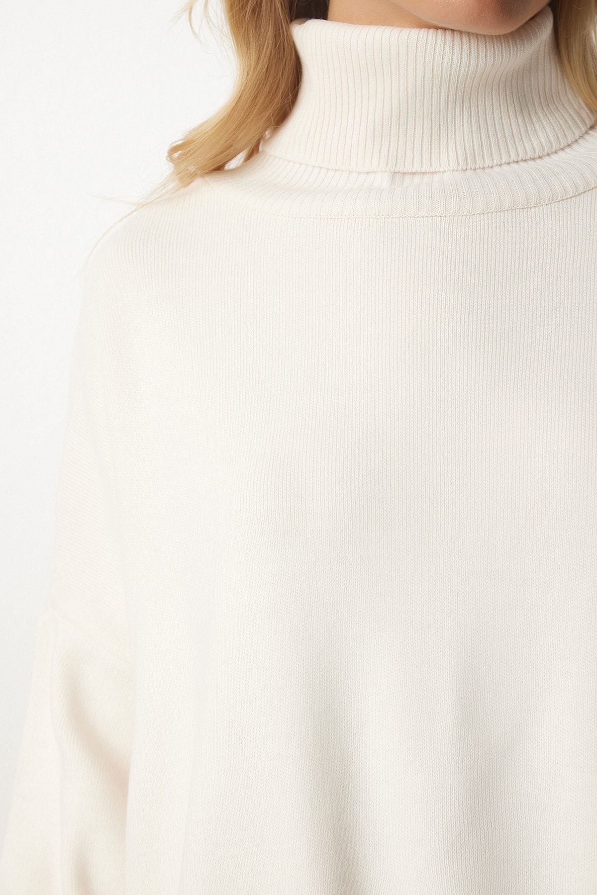 Women's Cream Fisherman Yaka Oversize Knitwear Sweater BV00084